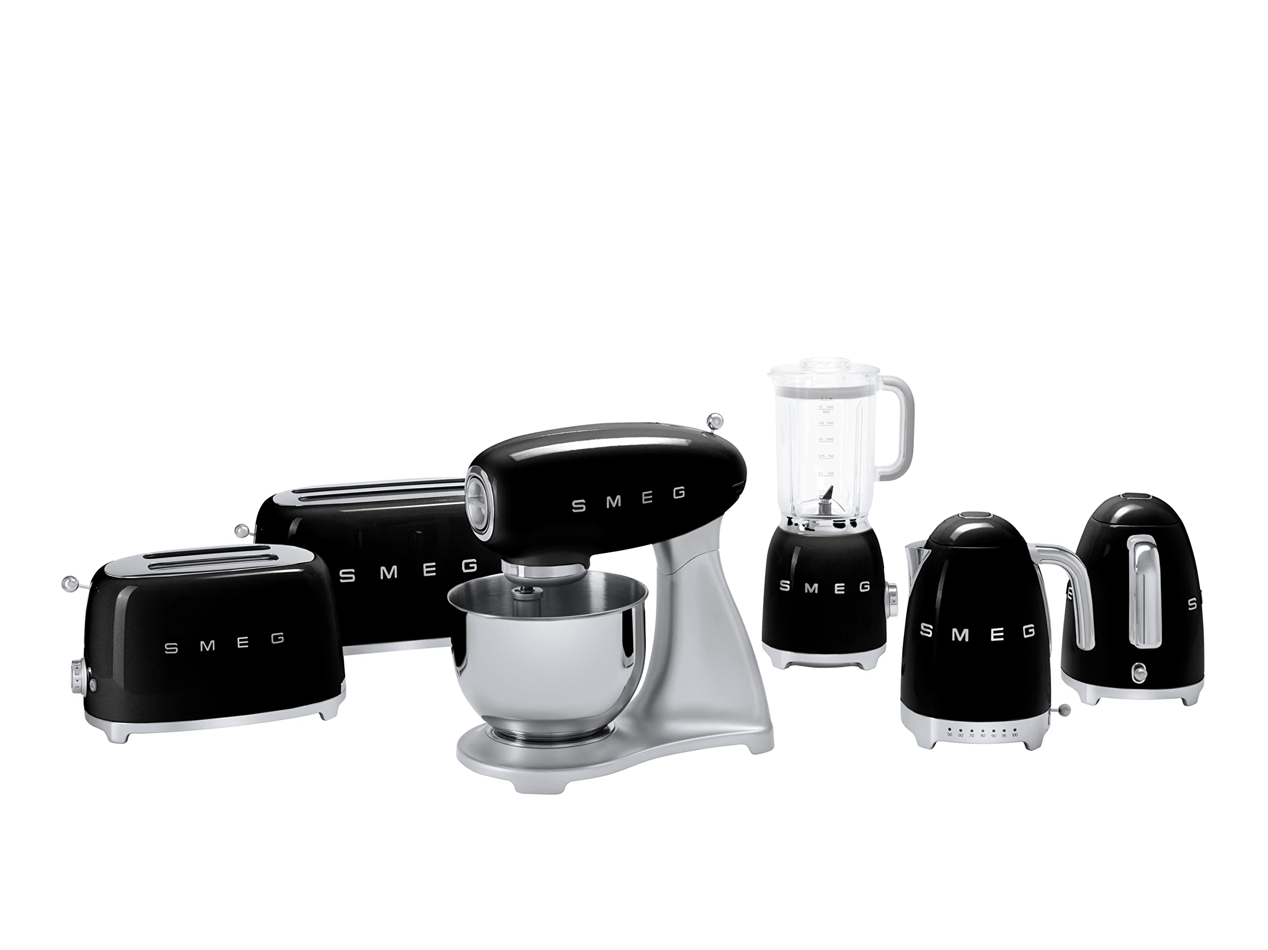 SMEG 2-Slice Toaster with 6 Browning Levels, Defrost & Reheat Functions - Removable Crumb Tray - Retro Stainless Steel Design - Perfect for Breakfast, Brunch & Small Kitchens (Black)