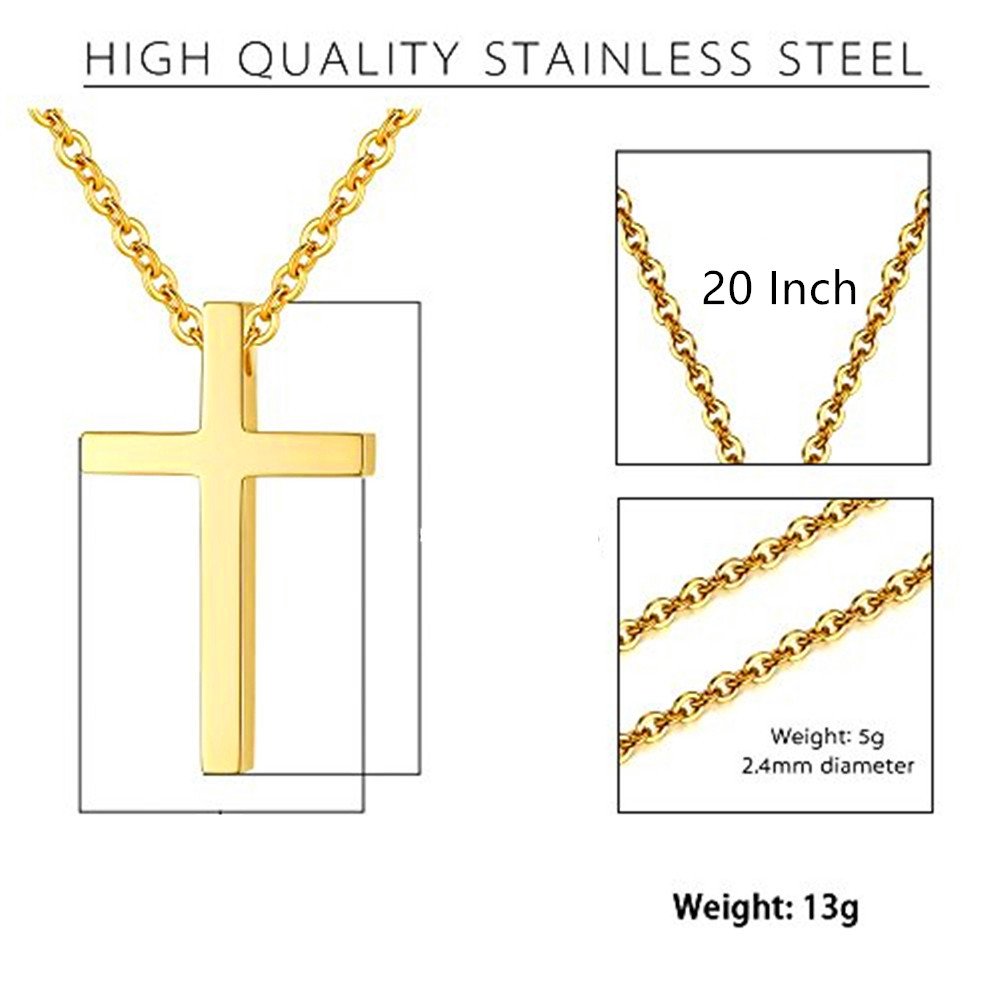 Stainless Steel Yellow Gold Cross Pendant Necklace for Women - Elegant Religious Jewelry Gift for Baptism, Confirmation & Everyday Wear