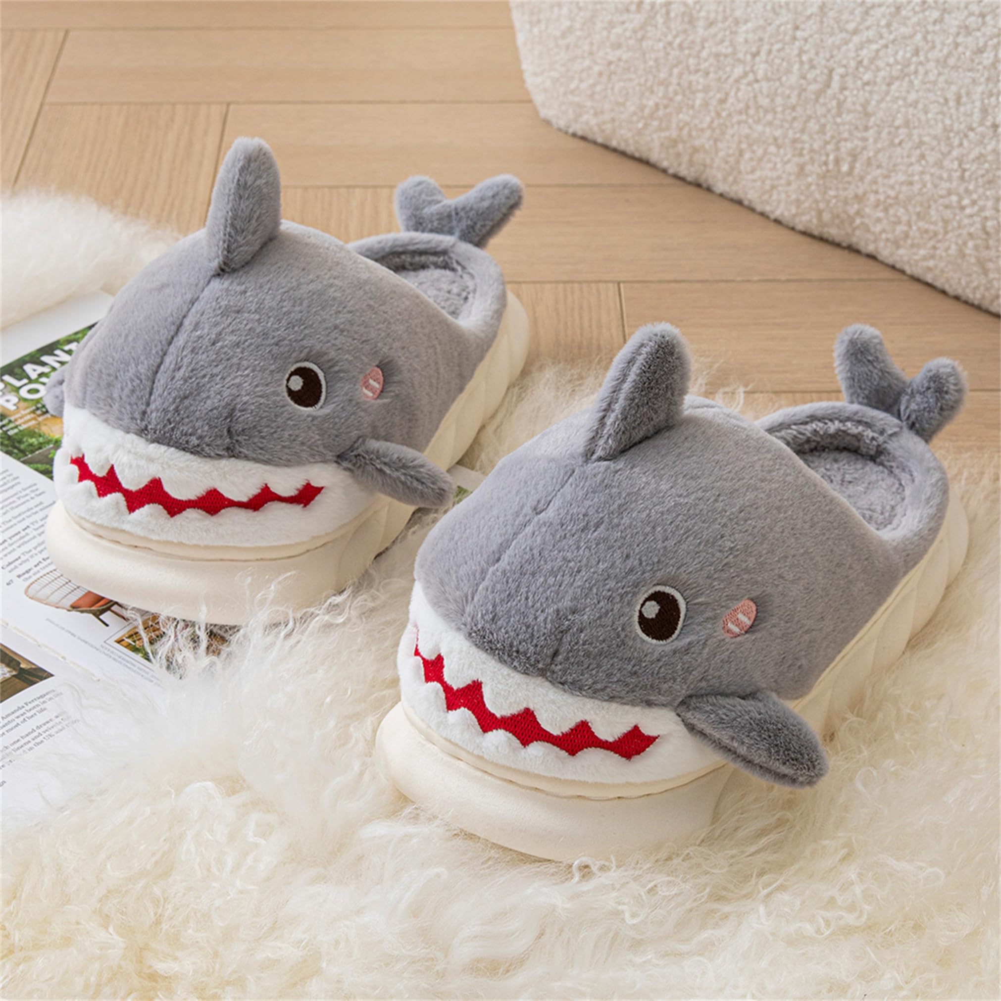 Cozy Shark Slippers for Women & Men - Fuzzy Cotton House Shoes for Adults - Warm Winter Indoor Footwear for Home, Lounge & Gift Giving