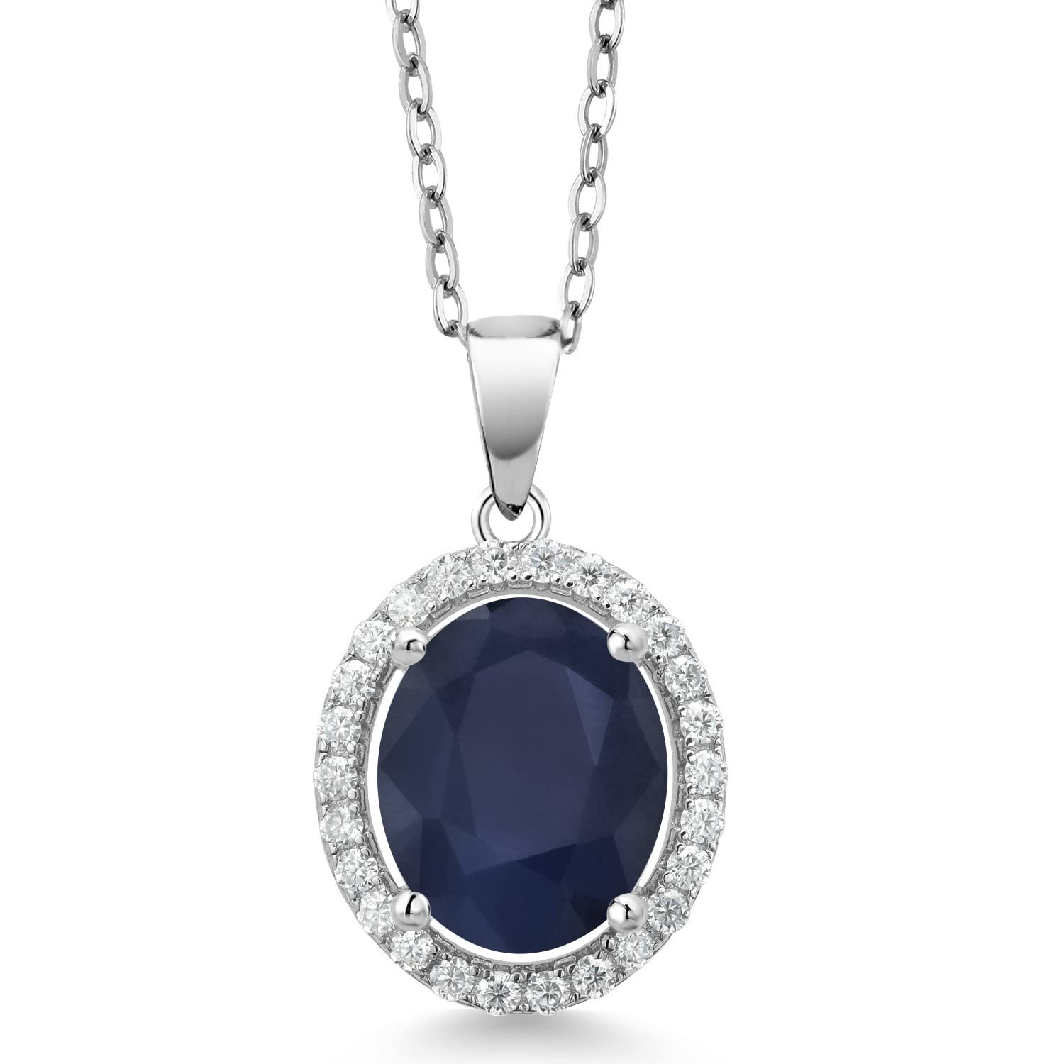 925 Sterling Silver 11X9MM Oval Birthstone & White Moissanite Halo Pendant Necklace for Women | 18