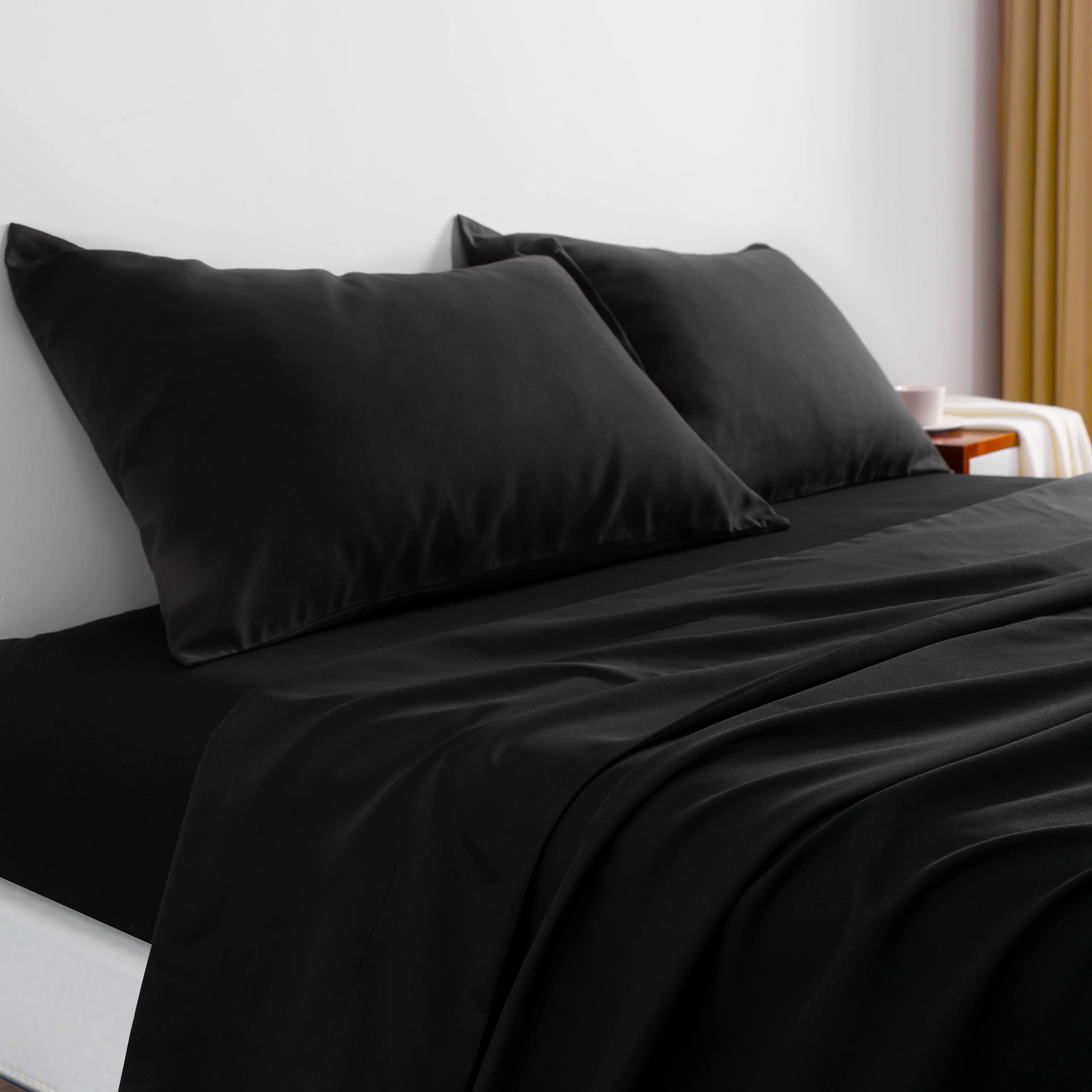 NTBAY 3-Piece 100% Microfiber Twin XL Sheet Set - Ultra Soft 1800 Thread Count, Wrinkle & Fade Resistant, Deep Pocket Fitted Sheet (1 Flat, 1 Fitted, 1 Pillowcase) - Perfect for Dorms, Guest Rooms & Cozy Bedrooms - Black