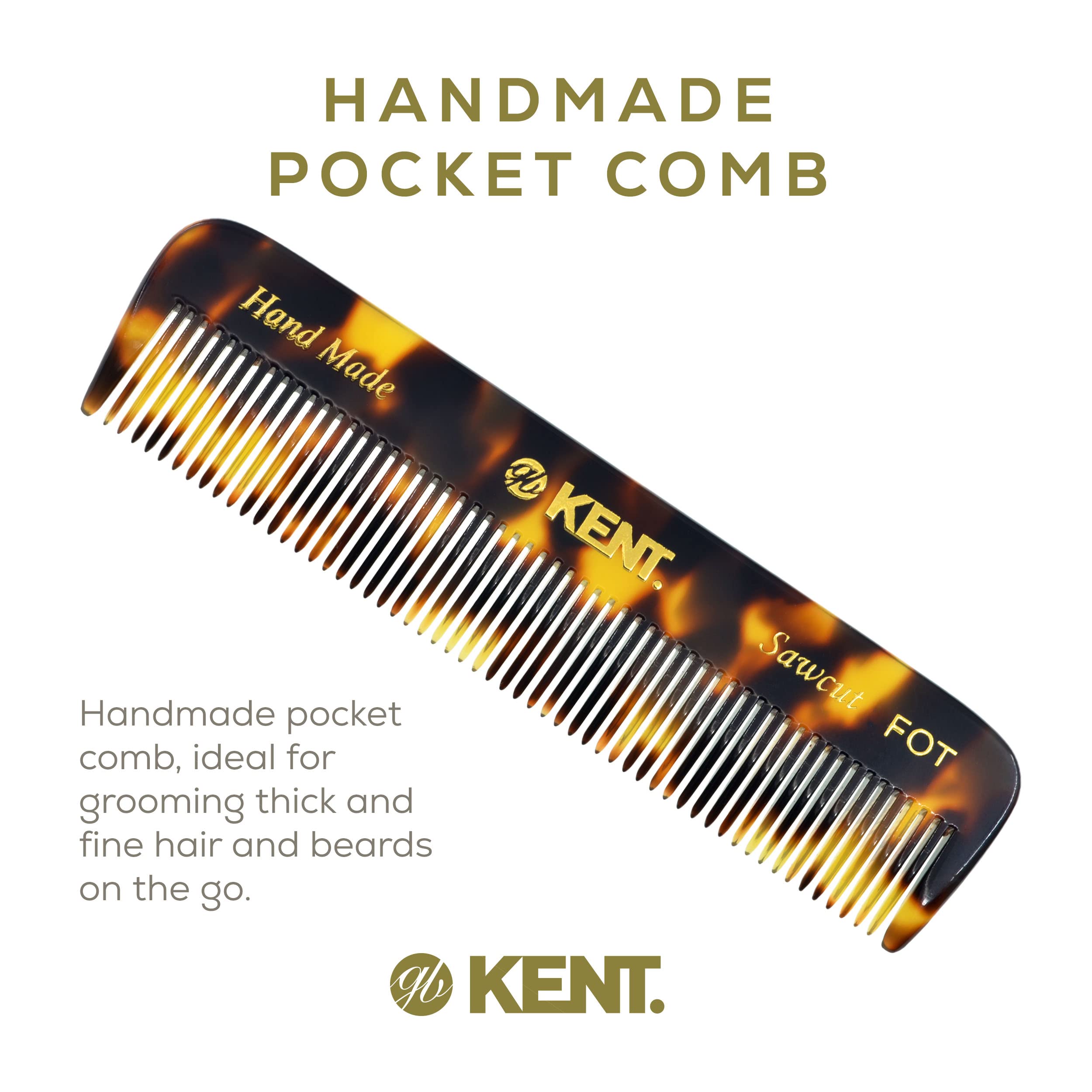 Kent FOT TY Fine Tooth Handmade Pocket Comb for Men - Travel & Styling Comb for Fine Hair, Mustache & Beard Care | Perfect for Grooming, Travel & Everyday Use