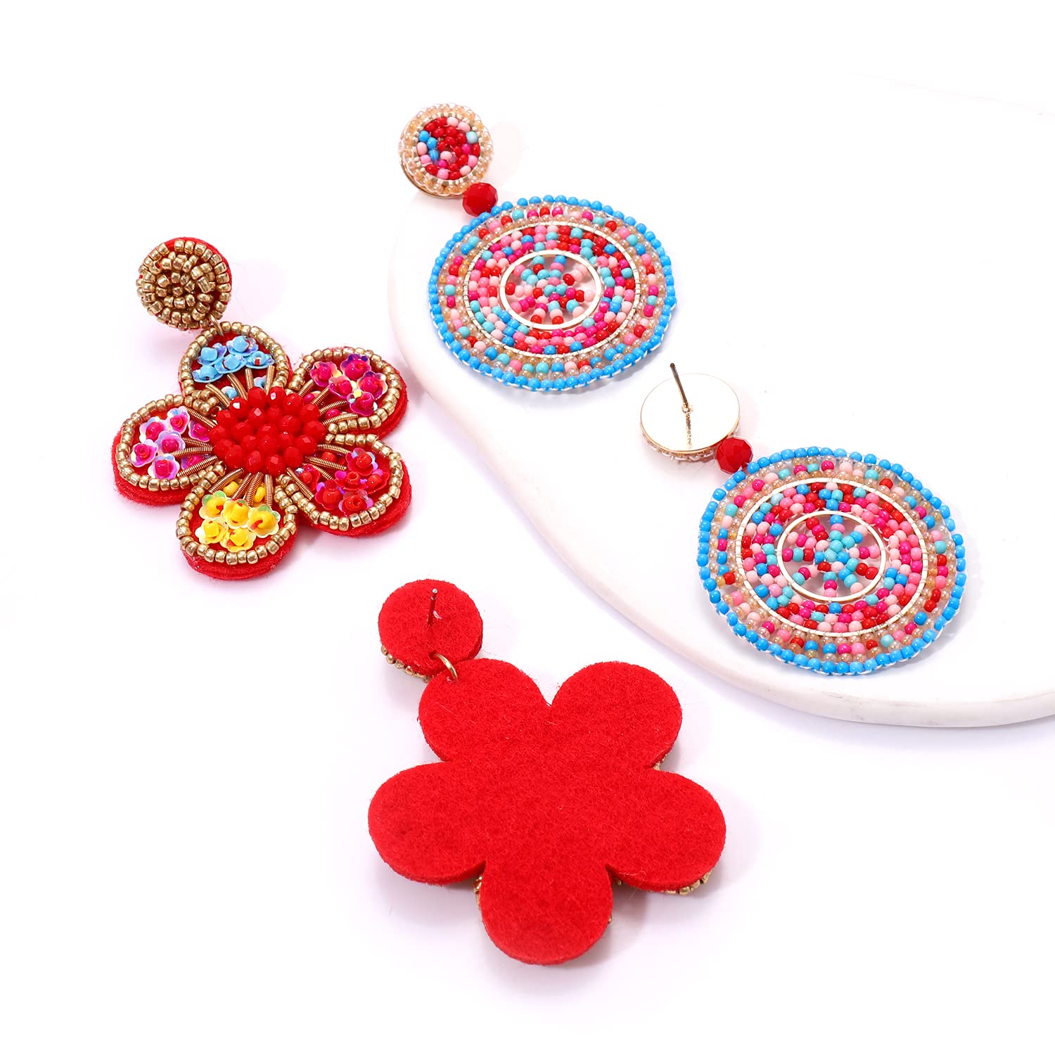 4 Pairs Bohemian Beaded Earrings for Women - Geometric Dangle Earrings with Pineapple & Flower Design, Colorful Summer Jewelry Set, Perfect Gift for Parties, Beach & Casual Wear