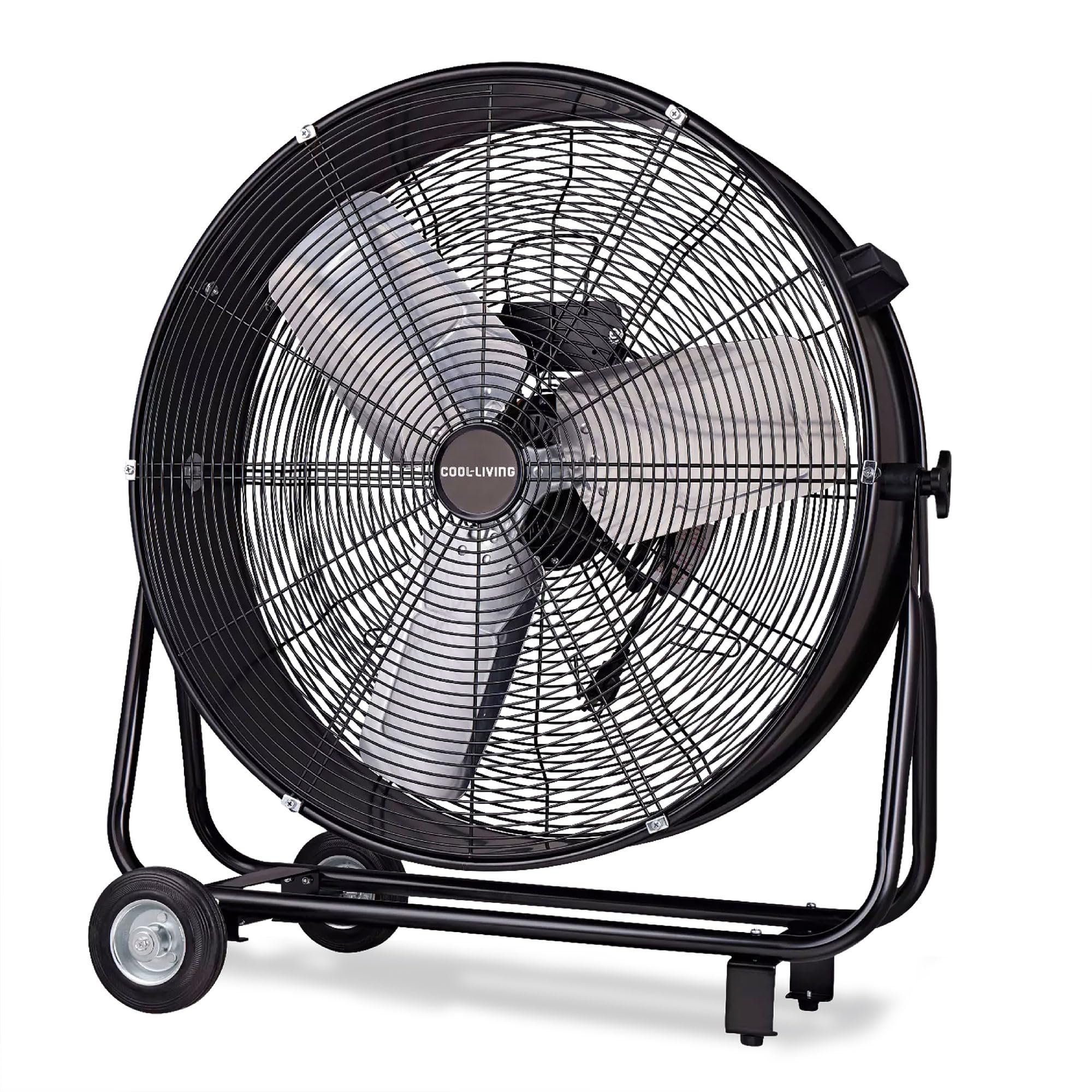 CL-60B-BLK 24-Inch Portable 2-Speed Tilting Drum Floor Fan with Wheels - Powerful Air Circulation for Home, Office, Warehouse & Garage | Black Industrial Fan for Cooling Large Spaces