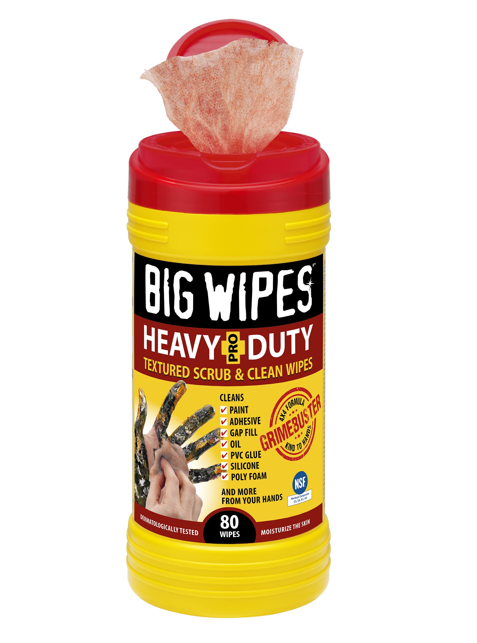 Heavy Duty Industrial Textile Scrubbing Wipes - 80 Count Pack (Red Top) for Tough Cleaning Tasks | Workshop, Garage & Commercial Use