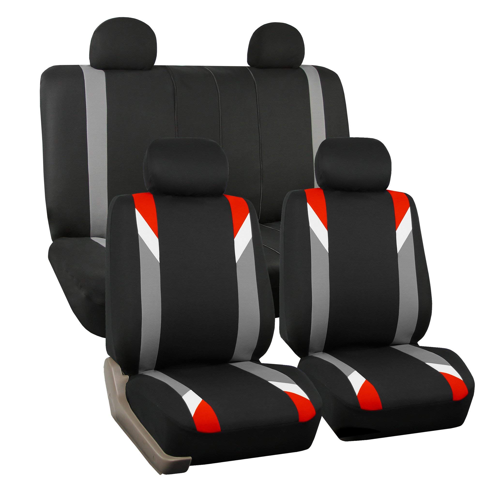 Premium FH Group Universal Car Seat Covers - Full Set Modernistic Red Auto Seat Protectors with Airbag Compatibility | Split Rear Design for Cars, Trucks & SUVs | Perfect for Daily Commute, Road Trips & Family Protection