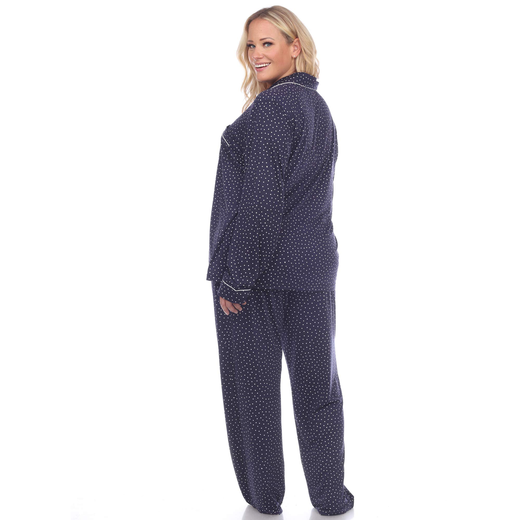 White Mark Plus Size Long Sleeve Pajama Set for Women - Soft Cotton Sleepwear with Pockets, Comfortable Nightwear for Lounge, Travel & Home Relaxation