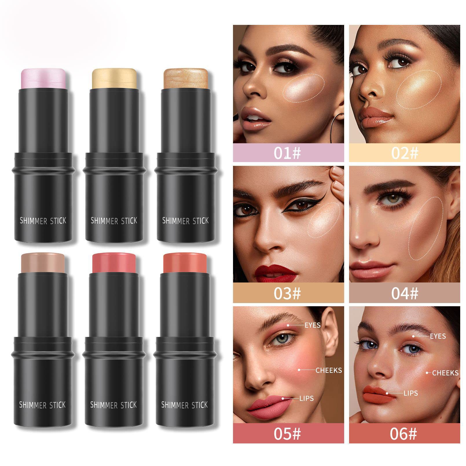 5-in-1 Multifunctional Makeup Stick Set - Cream Blush, Highlighter, Contour & Lip Tint for Mature Skin (Rose Shade) | Perfect for Daily Makeup, Special Occasions & On-The-Go Touch Ups