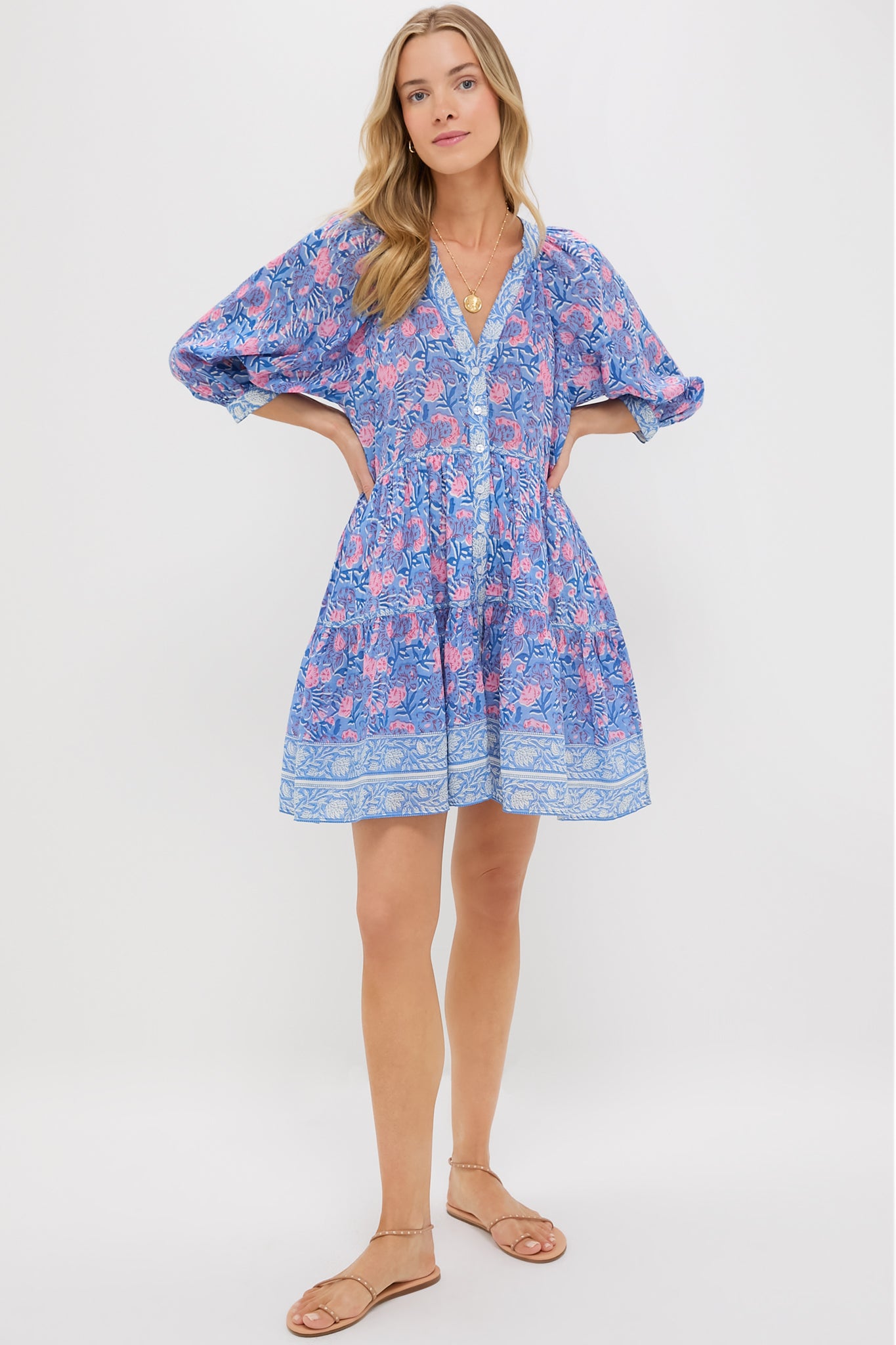 Stylish Blue & Pink Printed Clara Mini Dress for Women | Floral Summer Party Dress | Perfect for Beach Vacations, Date Nights & Casual Outings