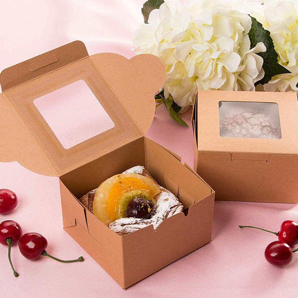 HEMOTON 10-Pack Kraft Paper Pastry Boxes - Mini Cake & Cupcake Containers, Cookie & Muffin Packaging, Donut Holders - Eco-Friendly Food Storage for Parties, Baking, and Gift Giving