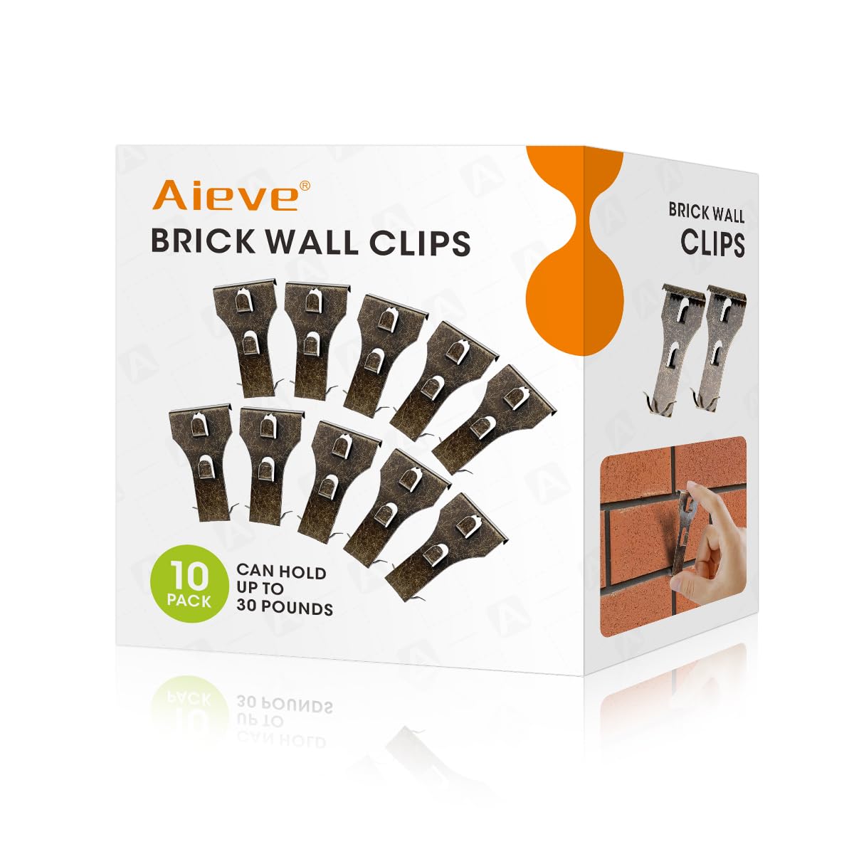 AIEVE 10 Pack No Drill Brick Wall Hooks - Heavy Duty Brick Clips for Hanging Outdoor Decor (Fits 2-1/4