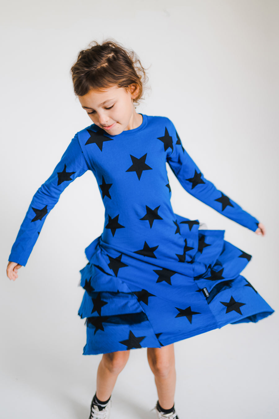 Nununu Star Layered Blue Girls Dress - Stylish & Comfortable Kids Outfit for School, Parties & Everyday Wear
