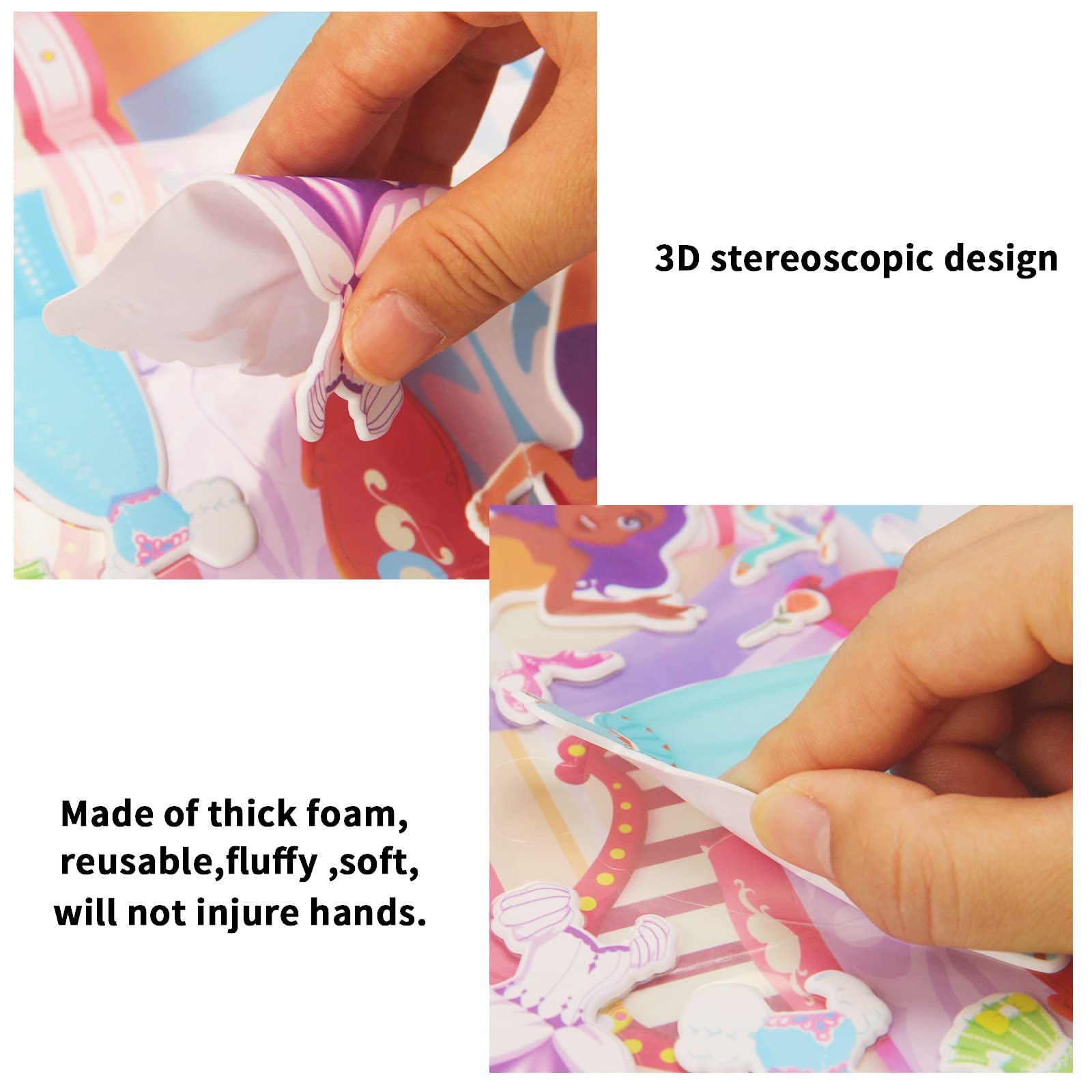 2 Pack Reusable Puffy Sticker Activity Books for Kids & Toddlers - Princess & Mermaid Stickers for Girls, Educational Learning Toys for Preschool Boys & Girls - Perfect for Birthday, Christmas Gifts & Travel Entertainment