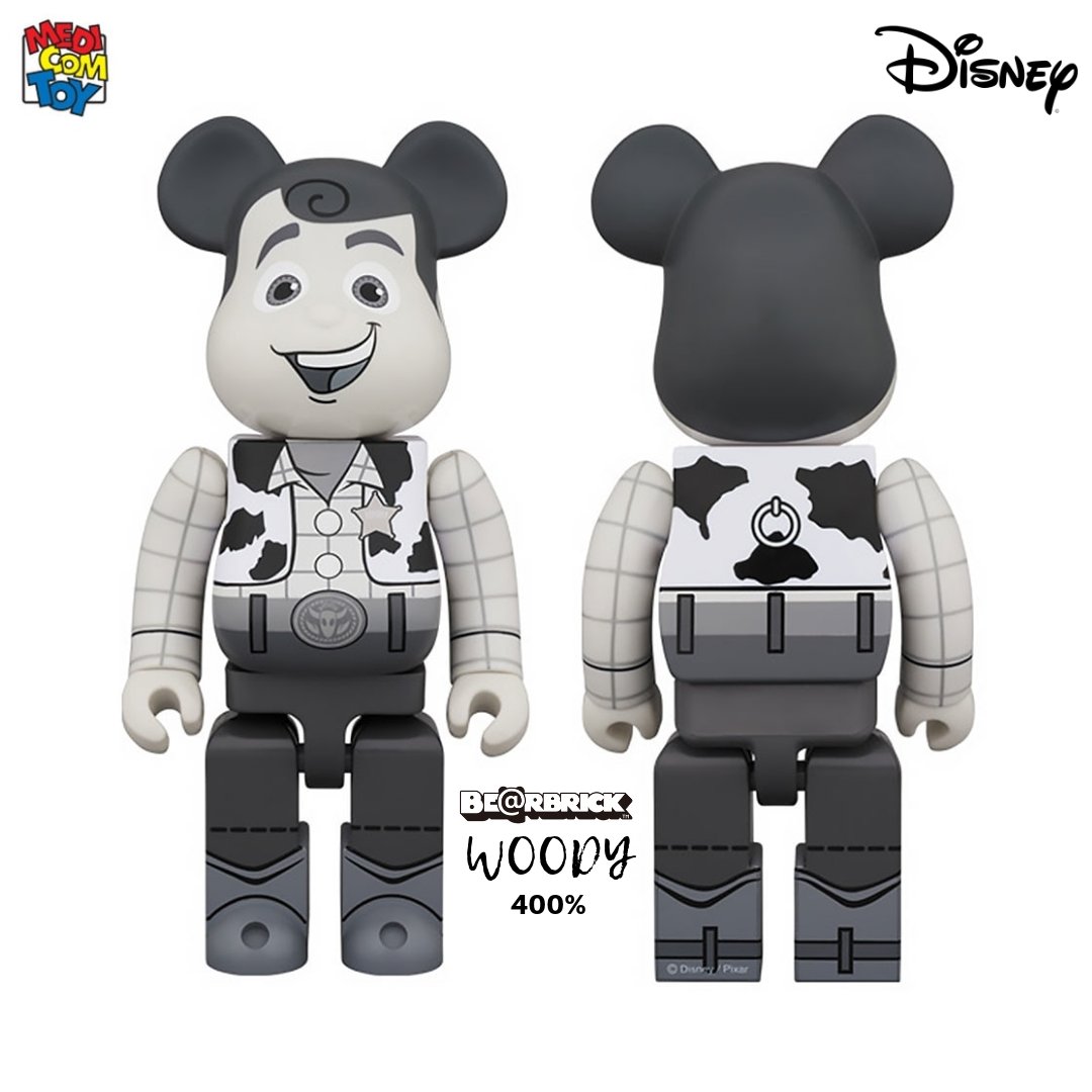 Bearbrick Disney Toy Story Woody 400% Collectible Figure [Black & White] - Limited Edition Vinyl Art Toy for Display, Gift & Anime Collections