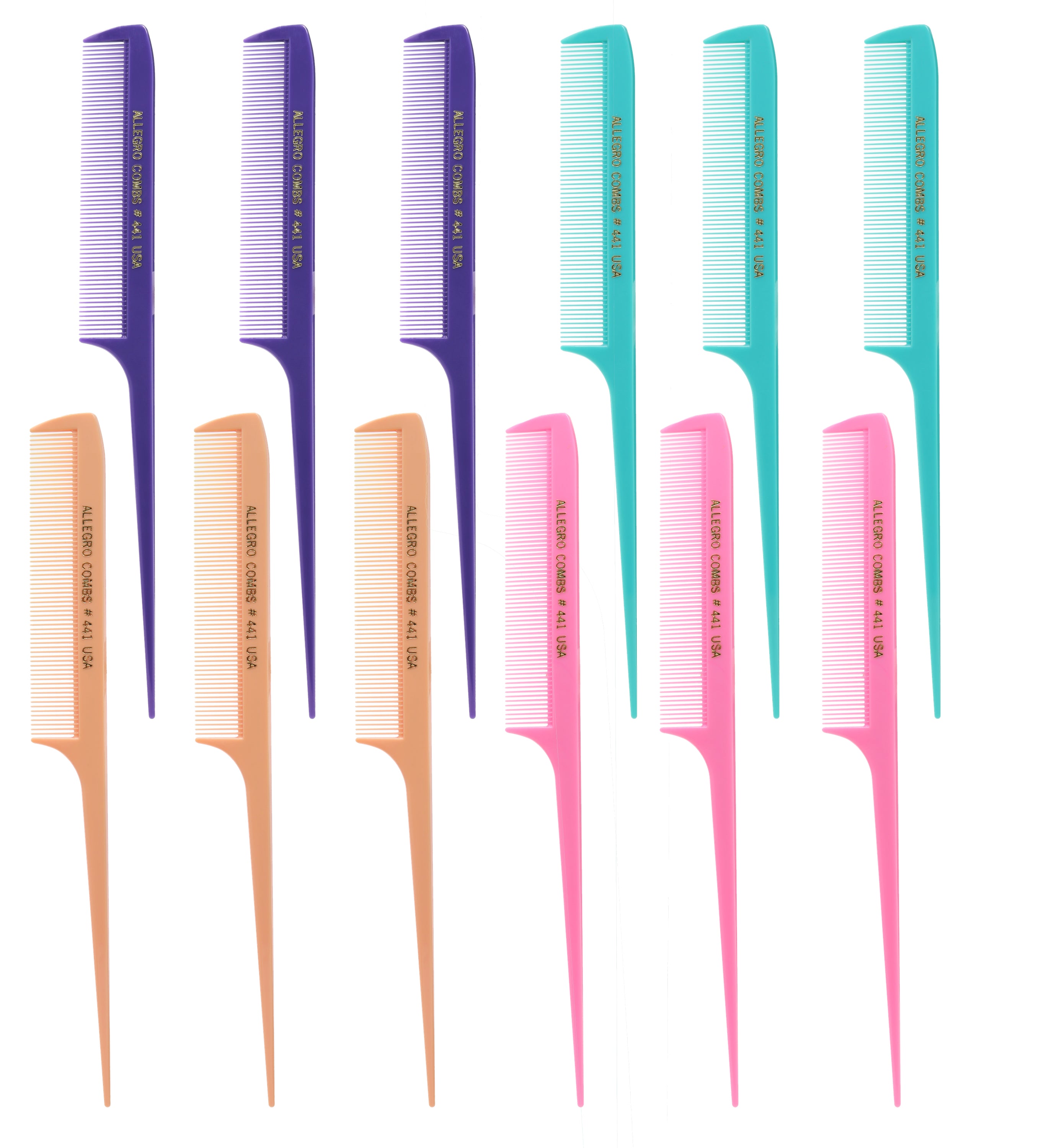 Allegro Combs 441 - 8.5 Inch Rat Tail Combs for Braiding & Hair Parting, Fine Teeth Styling Comb Set of 12 - Perfect for Salon Professionals, Hair Stylists & DIY Hairstyling at Home