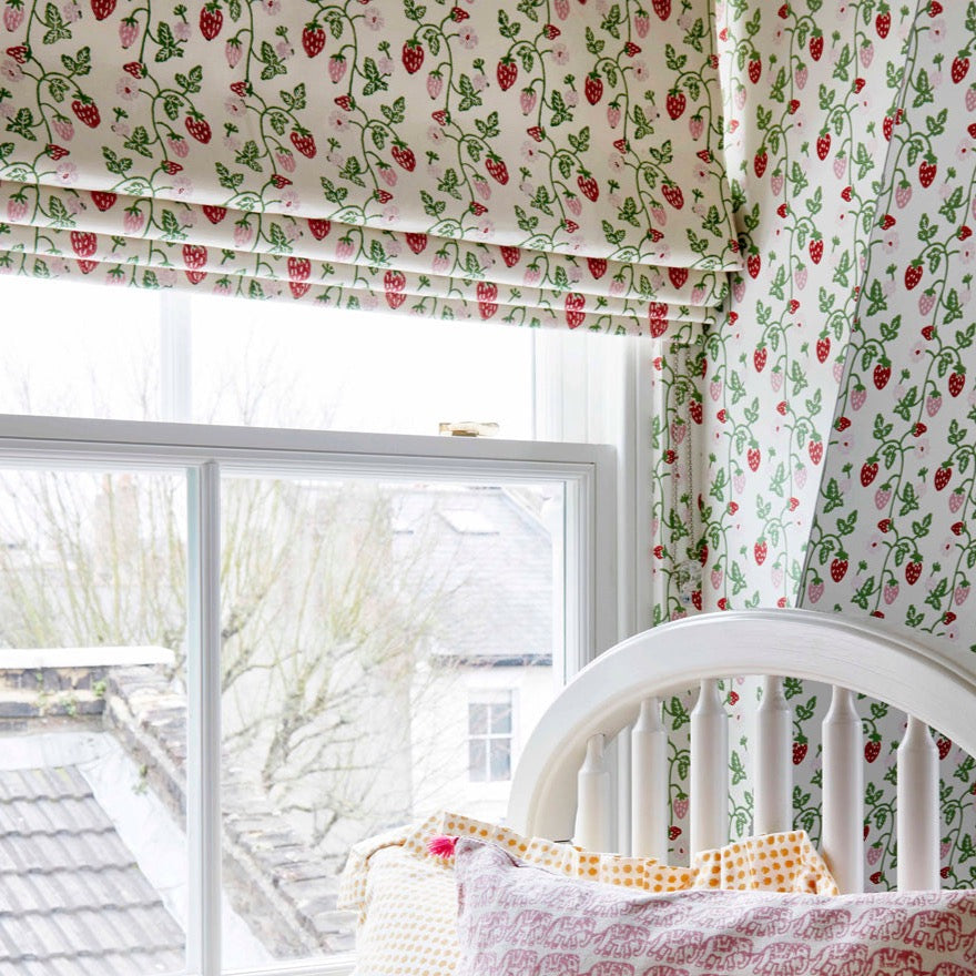 Strawberry Block Printed Fabric - Linen Cotton Blend - Soft & Breathable Material for DIY Crafts, Home Decor, and Fashion Accessories