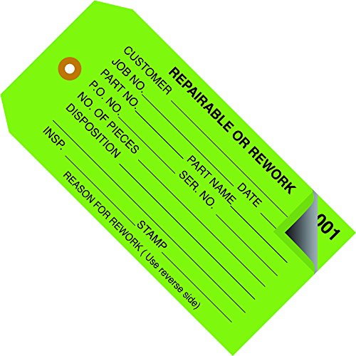 Aviditi Inspection Tag - 'REPAIRABLE or REWORK' Legend, 10-Point Cardstock, Black on Green (G21031) | Quality Control Labels for Manufacturing, Warehouse & Inventory Management