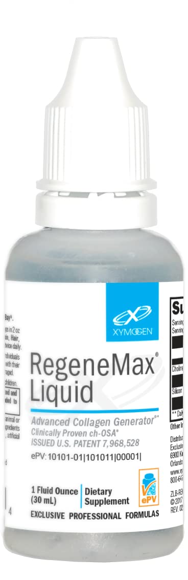 XYMOGEN RegeneMax Liquid - Advanced Collagen Booster with Choline-Stabilized Orthosilicic Acid | Supports Bone Density, Reduces Wrinkles, Strengthens Hair & Nails (1 fl oz) | Anti-Aging Supplement for Skin, Hair & Joint Health