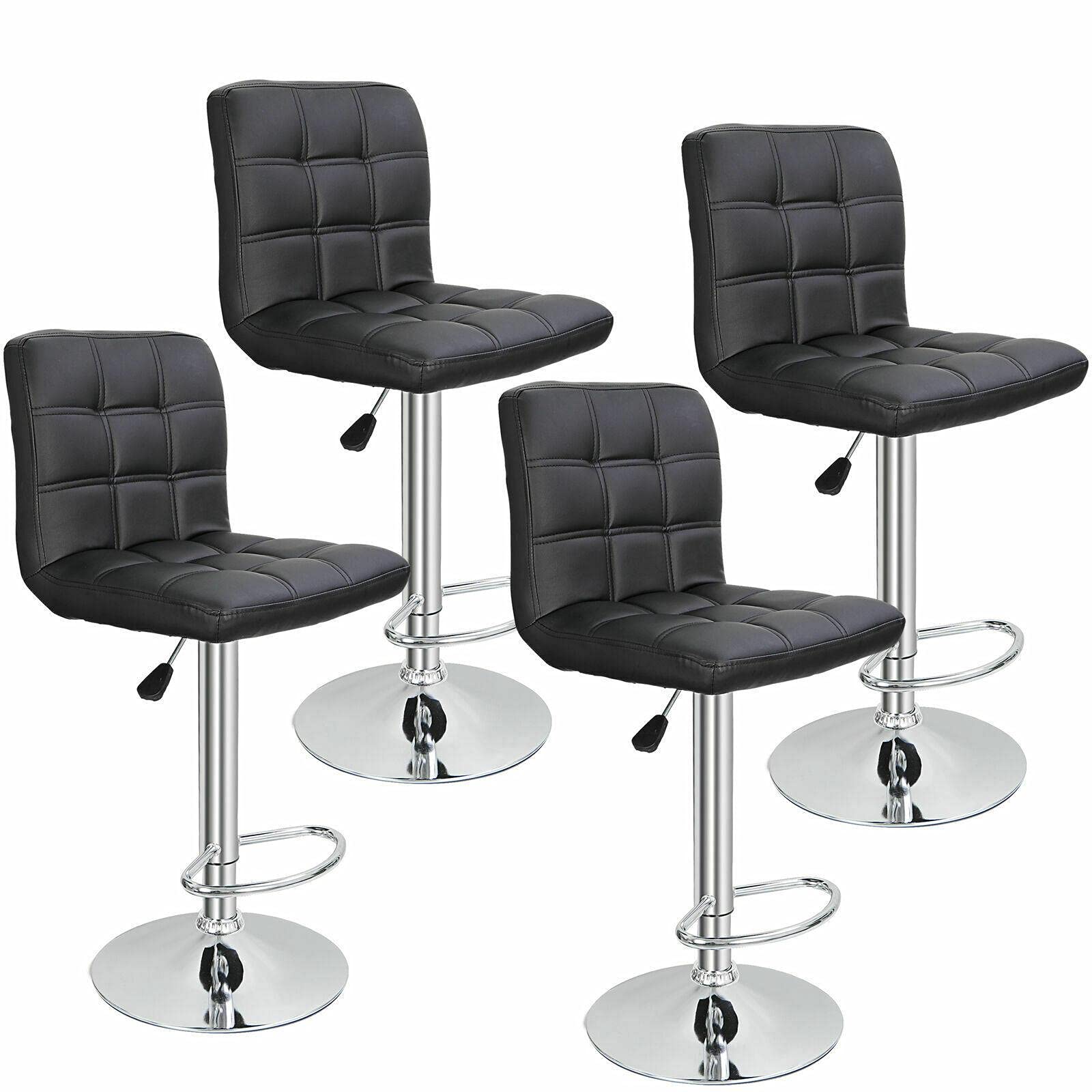 Adjustable PU Leather Bar Stools Set of 4 - Modern Kitchen Counter Height Stools with Back Support, Comfortable Dining Chairs for Home Bar, Breakfast Nook & Restaurant Decor