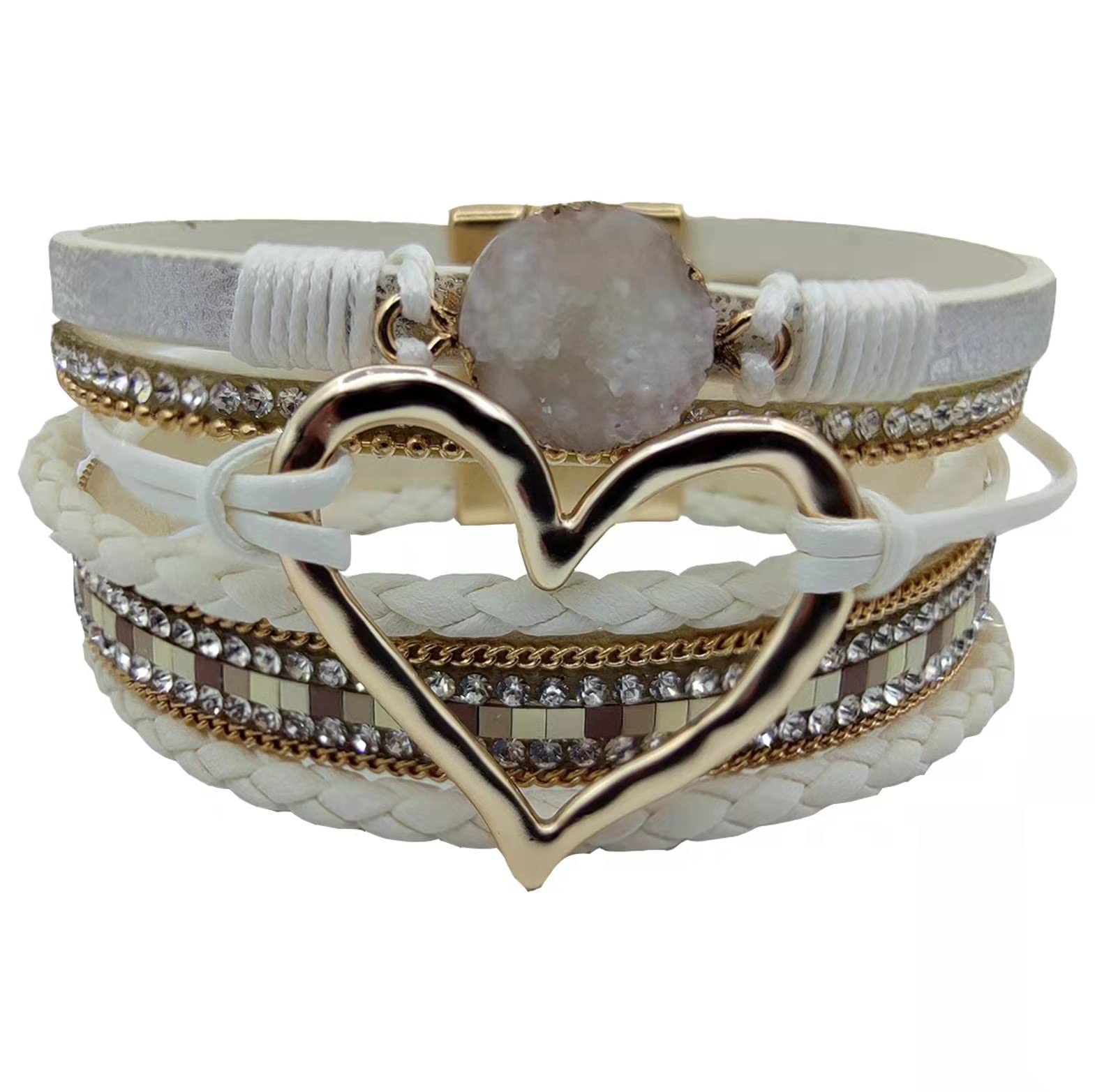 XLCTT Magnetic Clasp Boho Wrap Bracelets - Leather Cuff Bangle Beaded Bracelets for Women, Stackable Infinity Jewelry - Perfect for Casual Wear, Layering & Boho Fashion Accessories
