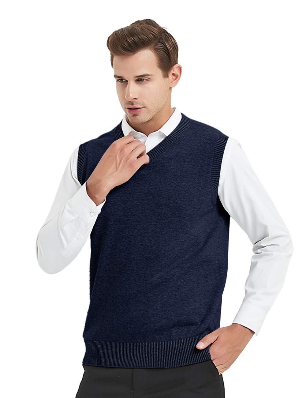 TopTie Men's Cotton Business Casual Solid Color Sweater Vest - Slim Fit Pullover for Office Wear, Layering & Fall Fashion