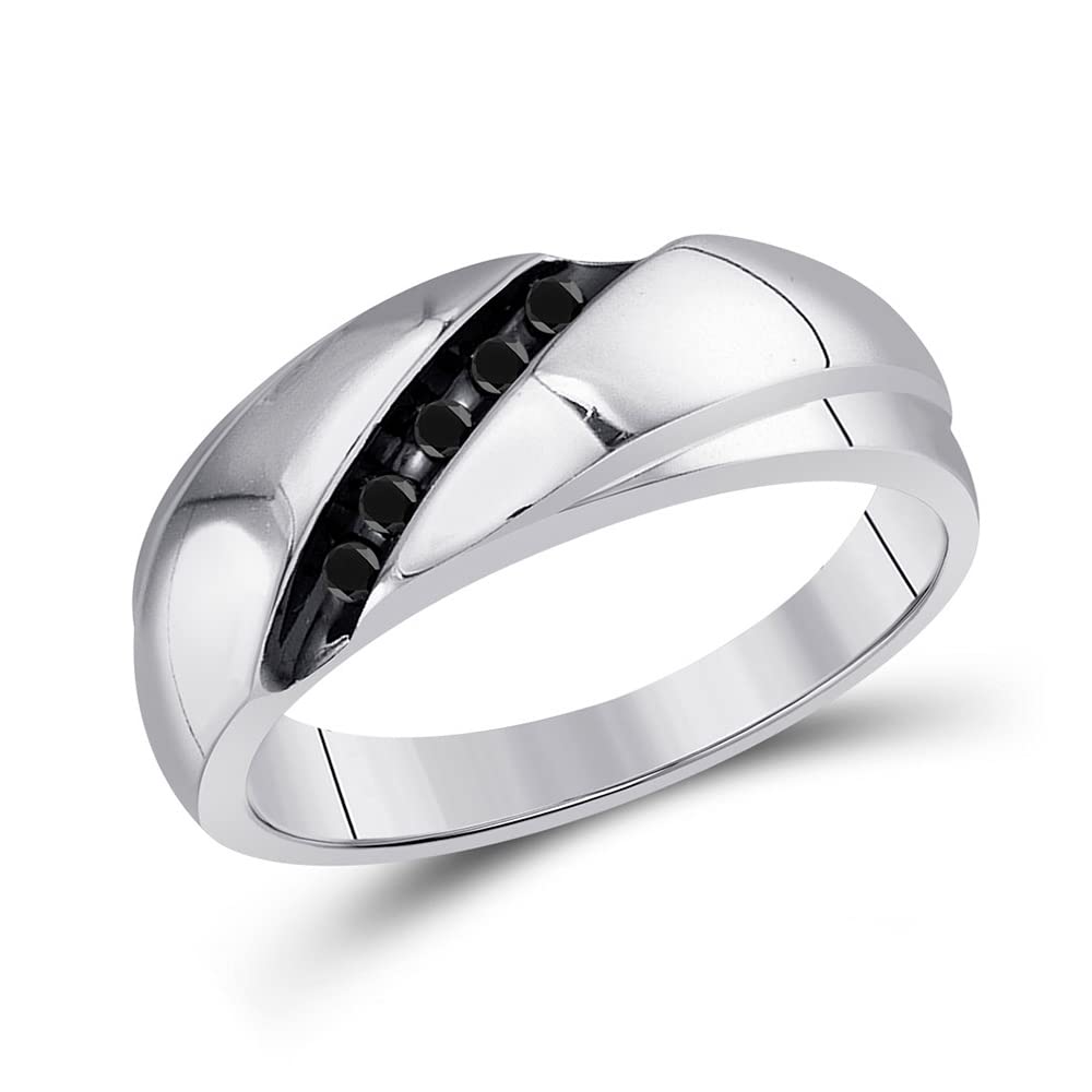 Men's Sterling Silver Black Diamond Diagonal Row Band Ring - 1/8 CTTW - Perfect for Weddings, Anniversaries & Special Occasions