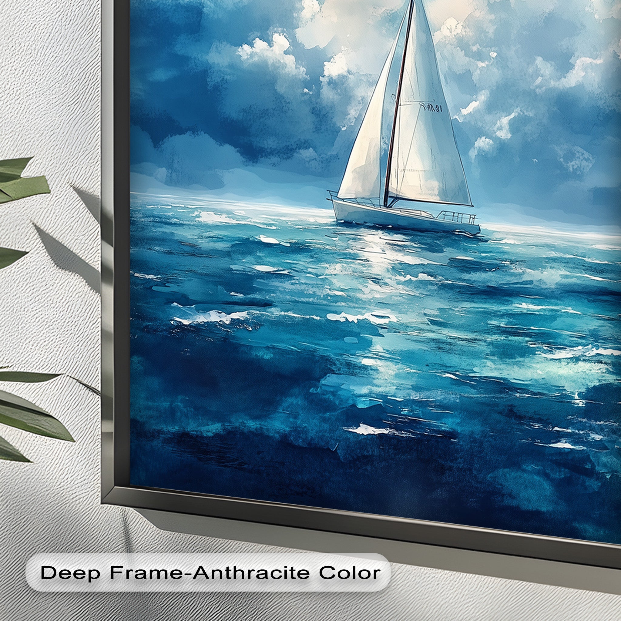 Blue Sky White Sailboat Oil Painting - Handmade Nautical Wall Art for Living Room, Bedroom & Office Decor