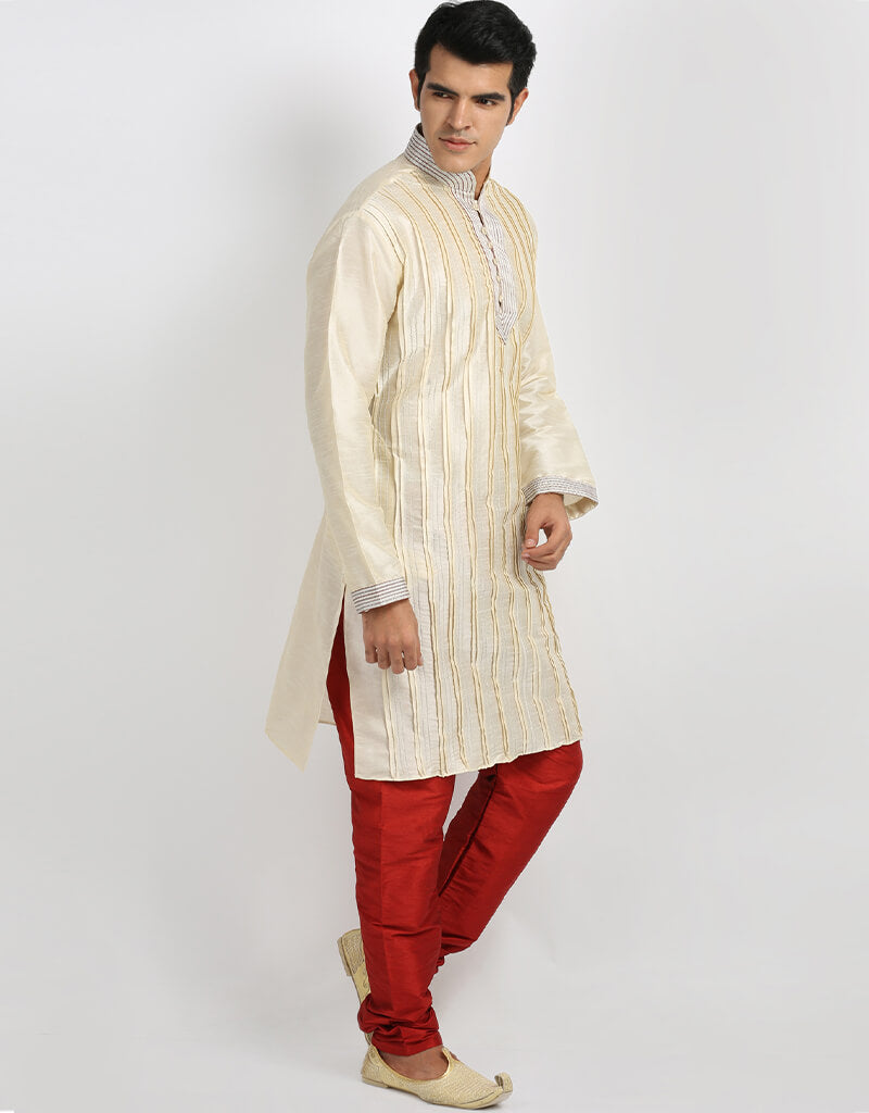 Elegant Cream Kurta with Art Silk Chudidaar - Traditional Indian Ethnic Wear for Women - Perfect for Festivals, Weddings & Special Occasions