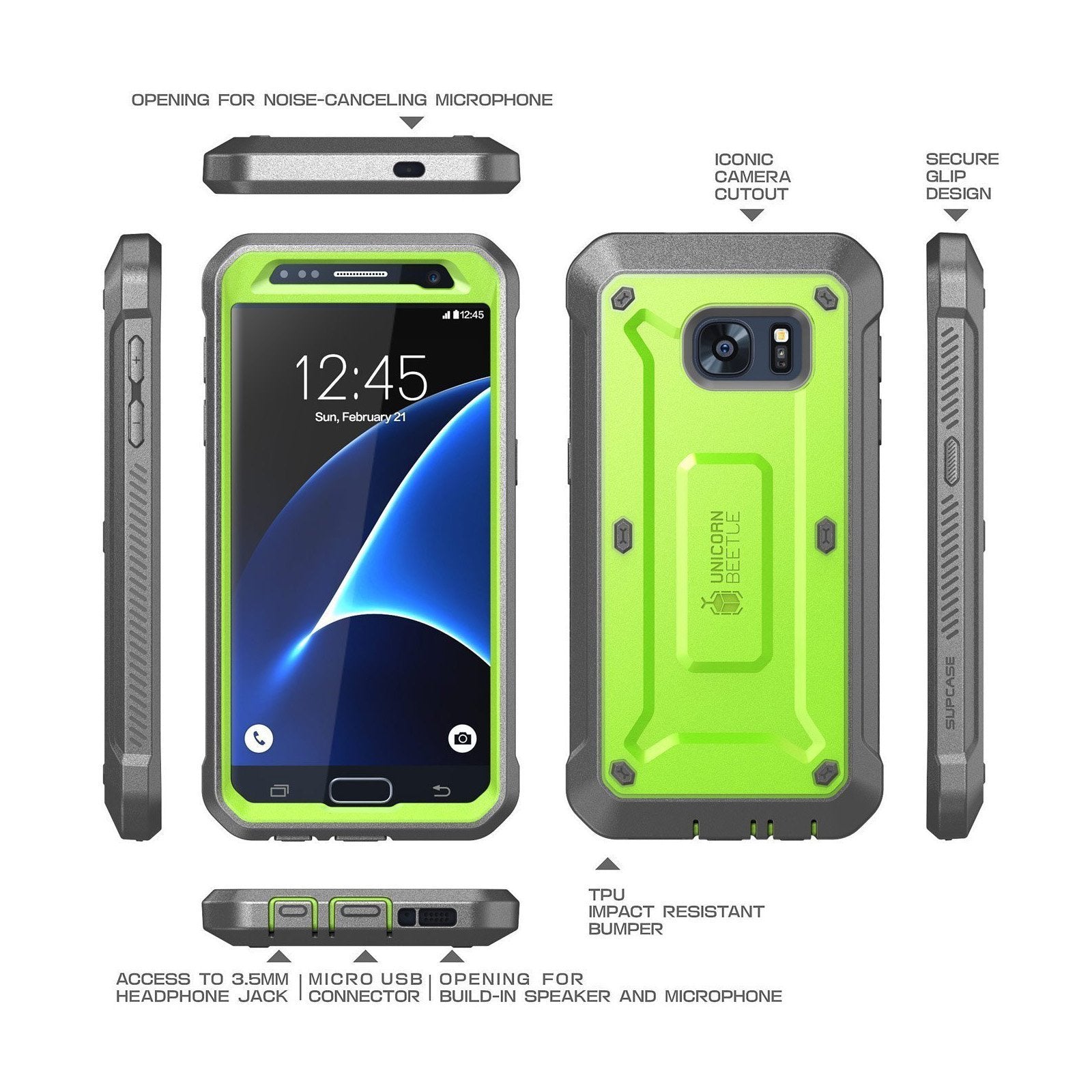 Samsung Galaxy S7 Unicorn Beetle Pro Full-Body Rugged Holster Case - Heavy Duty Protection with Built-in Screen Protector - Perfect for Outdoor, Construction & Extreme Sports Use (Green)
