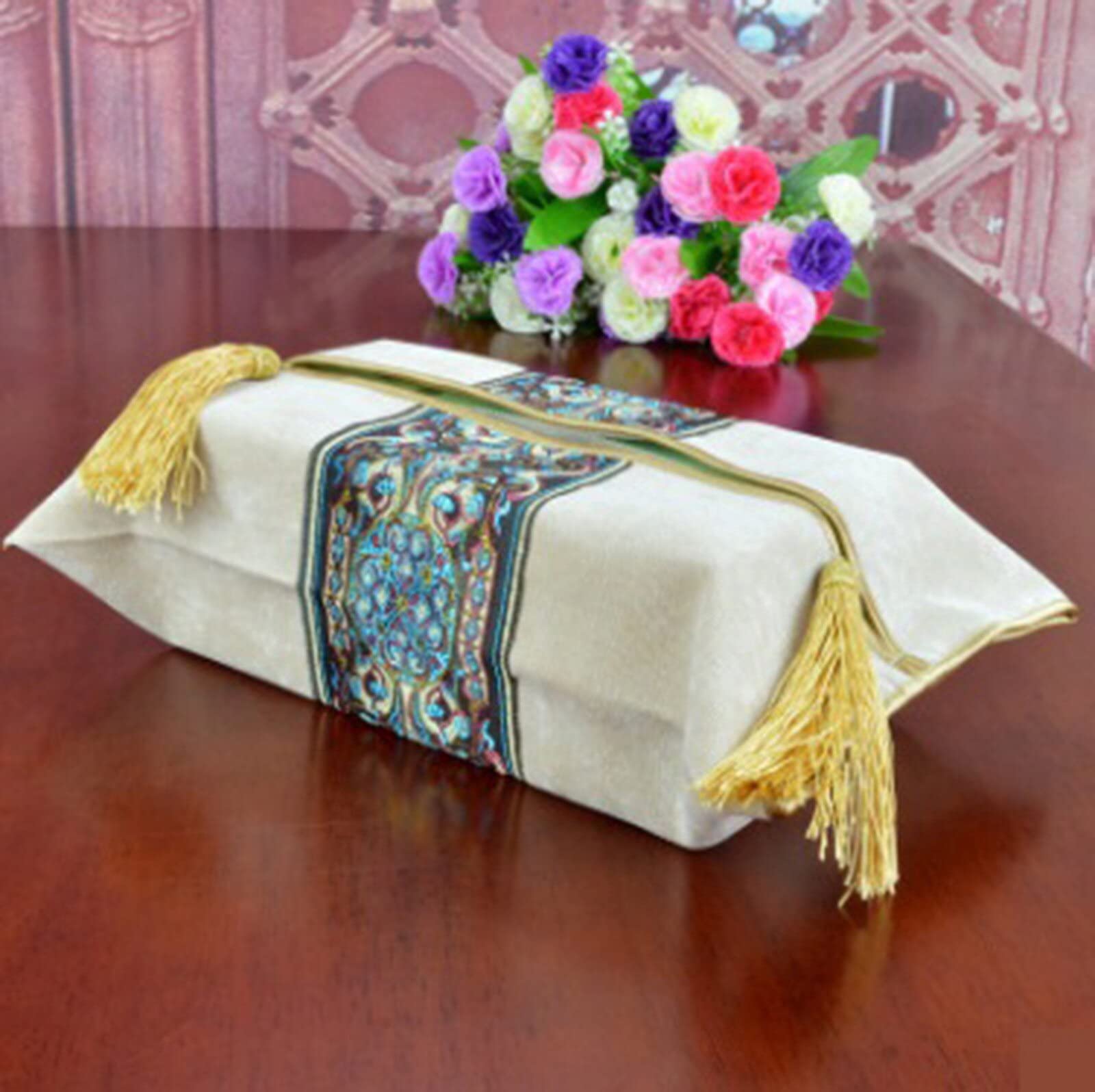 Elegant European Style Embroidered Tissue Box Cover - Classic Napkin Holder & Storage Bag for Wedding, Room, Car, Hotel Decor - Beige | Perfect for Home, Office & Travel