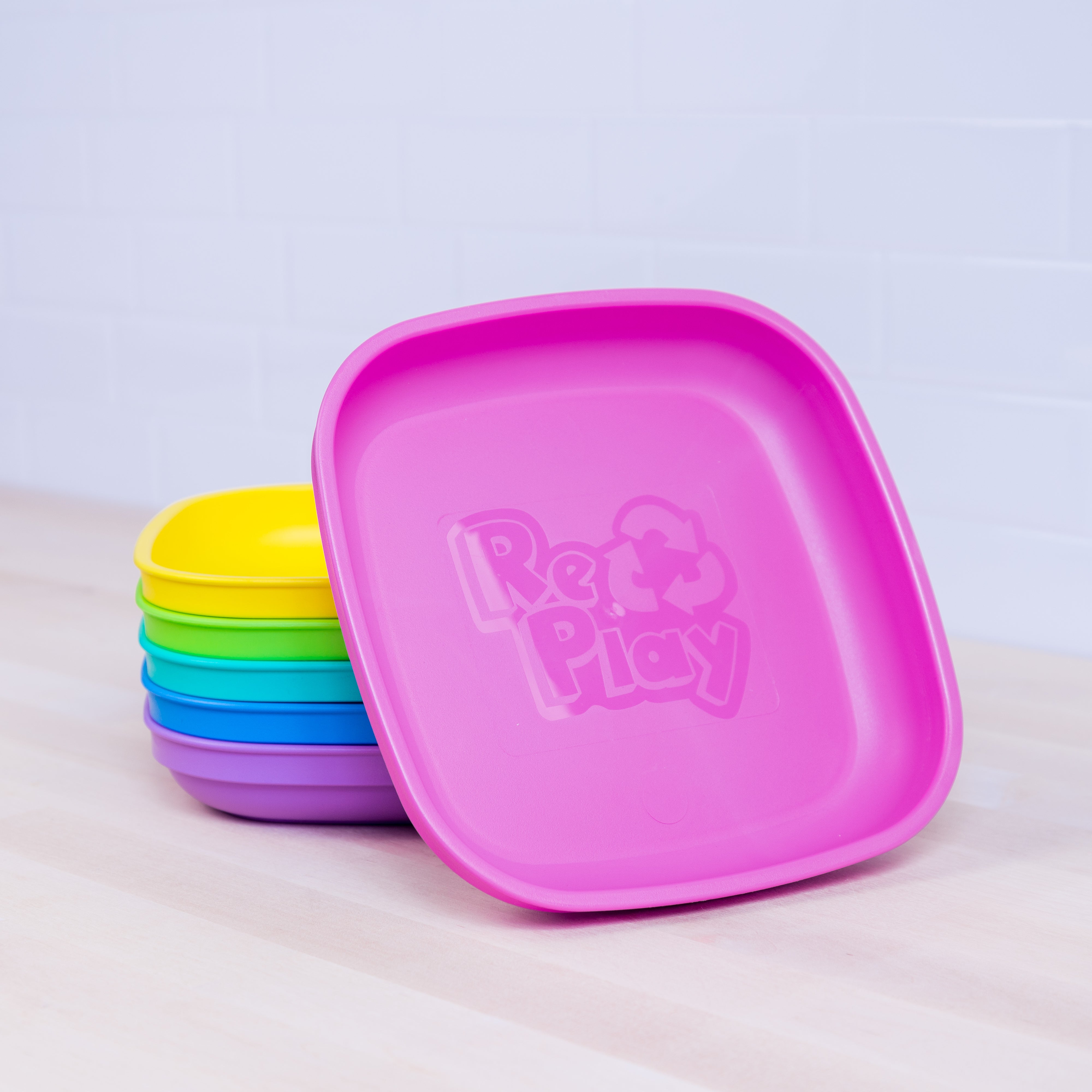 Re Play Flat Plate Pastel Rainbow Bundle - BPA-Free Toddler Plates Set of 6 | Dishwasher Safe Baby Feeding Dishes | Perfect for Daycare, Home & Travel Use