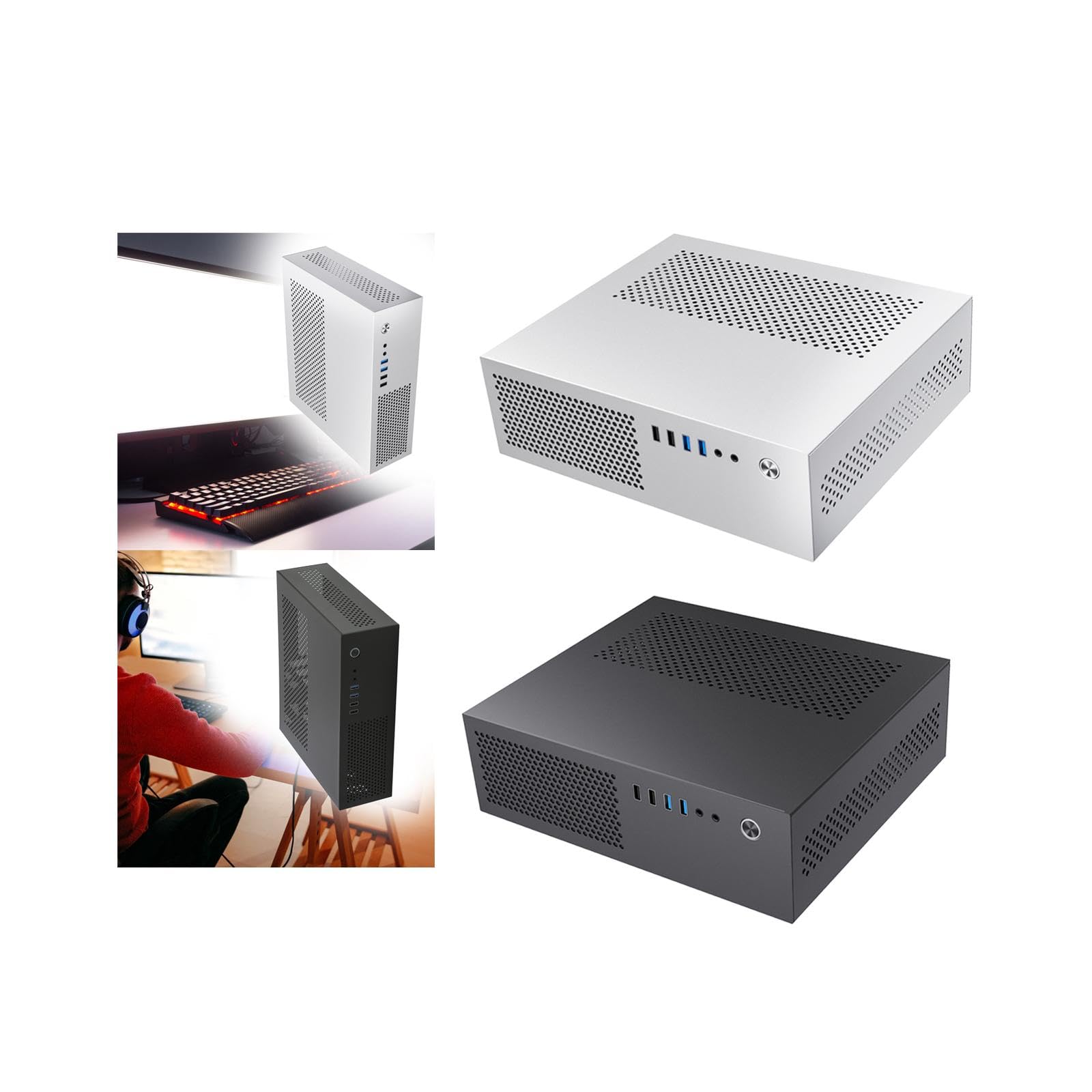 SECRET DESIRE Metal Wall Mounted Computer Case - Compact Desktop Chassis for Micro ATX 24x24 Motherboard (Silver) | Perfect for Space-Saving Home Office & Gaming PC Setups
