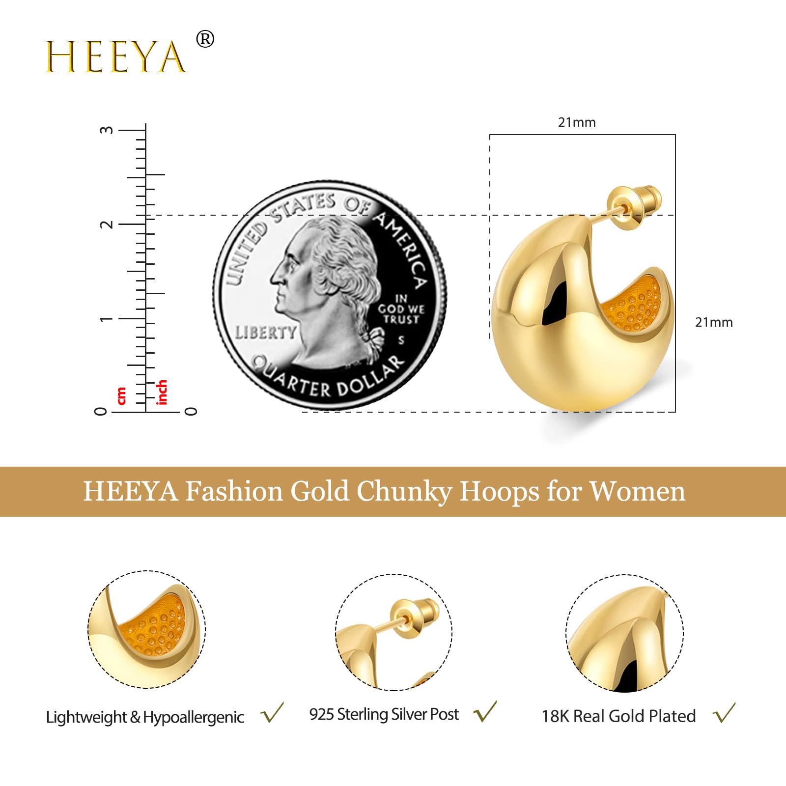 Chunky Gold Hoop Earrings for Women - 18K Gold Plated Lightweight Teardrop Drop Earrings - Hypoallergenic Fashion Jewelry Gift for Birthday Christmas - Perfect for Parties, Dating & Office Wear