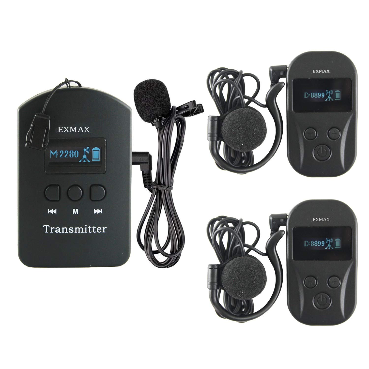 EXMAX EXD-101 2.4GHz Wireless Audio Headset System with 1 Transmitter & 2 Receivers - 150M Range for Church, Translation, Training, Meetings, Exhibitions & Industrial Tours - Ideal for Multi-Language Interpretation, Conference Calls & Large Venue Events
