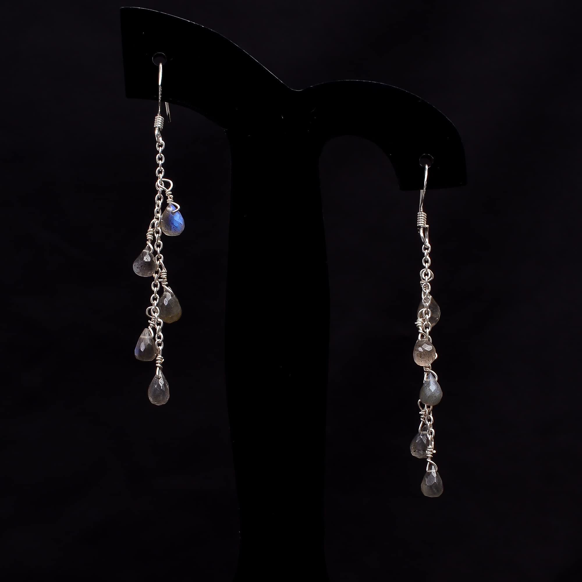 925 Sterling Silver Long Labradorite Gemstone Dangle Earrings for Women | Elegant Tear Drop Statement Jewelry for Wedding, Anniversary & Party - Adjustable Link Chain Earrings for Everyday Wear & Special Occasions