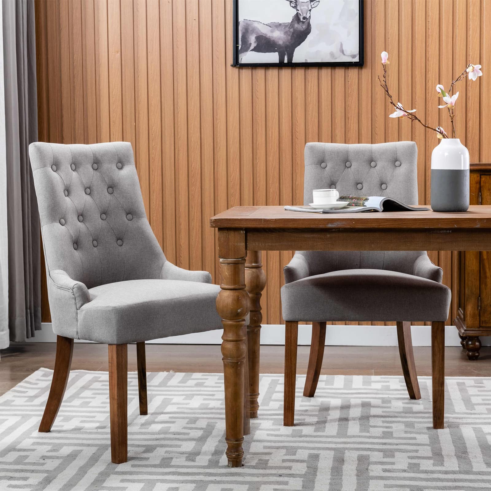 COLAMY 4-Piece Wingback Upholstered Dining Chair Set - Tufted Fabric Side Chairs for Dining Room, Living Room & Kitchen - Light Grey Home Decor | Perfect for Formal Dining, Breakfast Nook & Cozy Seating Areas