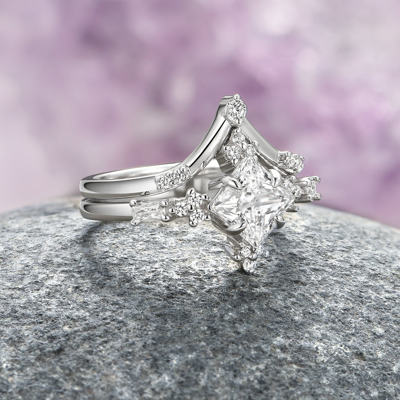 IGI Certified 14K White Gold Princess Cut Lab Grown Diamond Ring Set for Engagement, Wedding & Anniversary - Eco-Friendly Luxury Jewelry Gift
