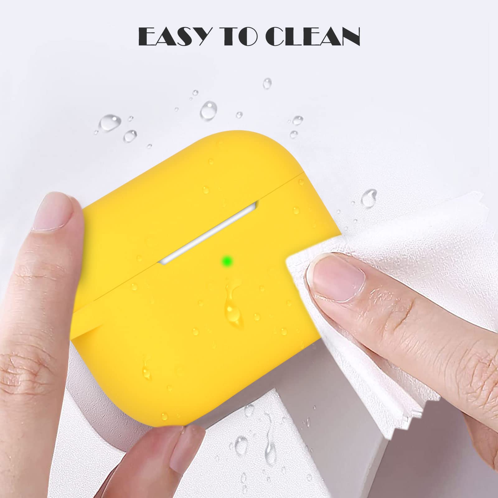 Premium Shock-Absorbing Silicone Case for AirPods Pro (2019/2021/2023) - Soft Protective Cover with Carabiner Clip & Visible LED Light - Yellow - Perfect for Gym, Travel & Everyday Use