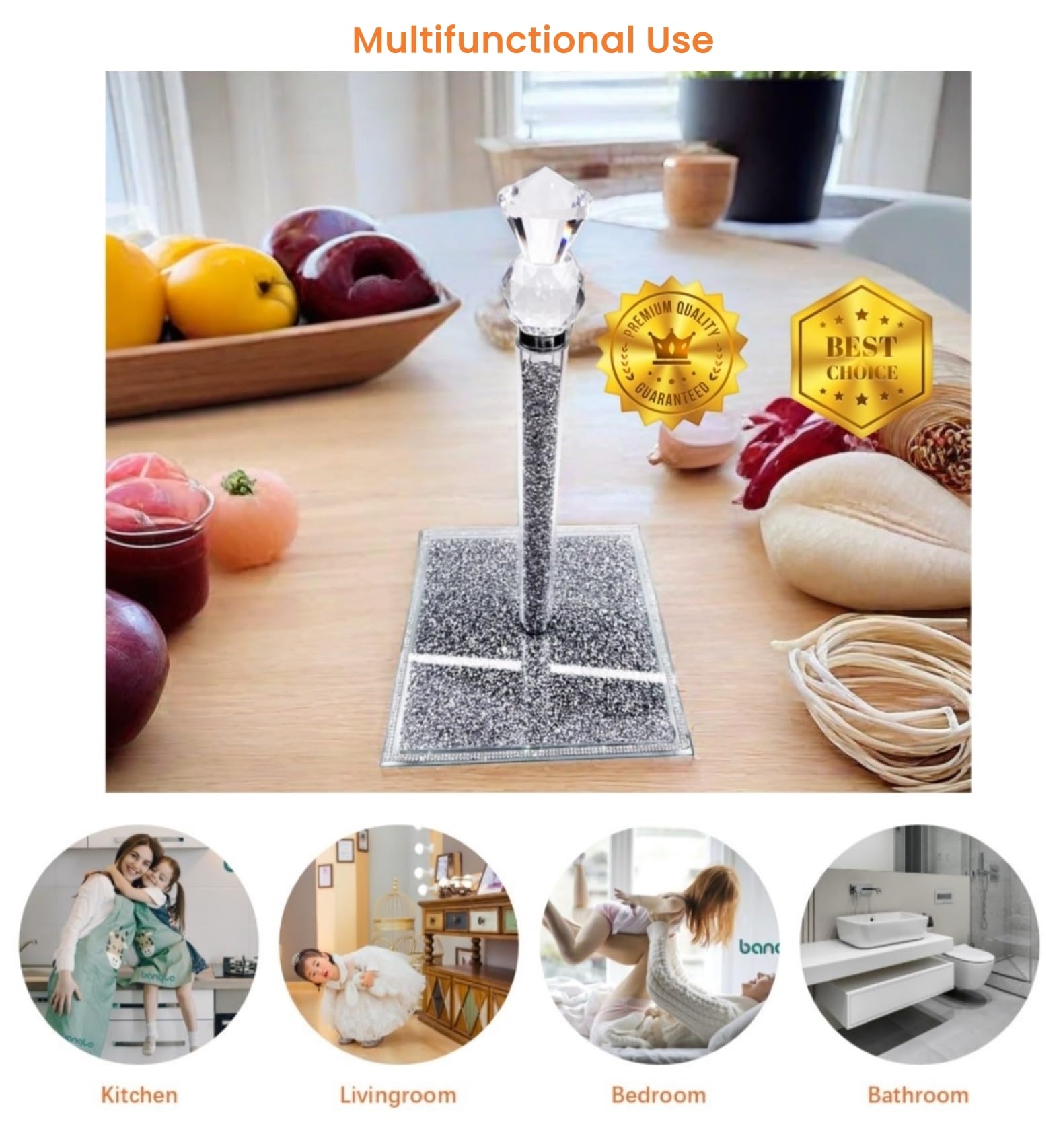 Sturdy Countertop Paper Towel Holder with Weighted Base - Kitchen & Bathroom Towel Roll Stand - Holds All Sizes of Paper Towels - Perfect for Cooking, Cleaning & Home Organization