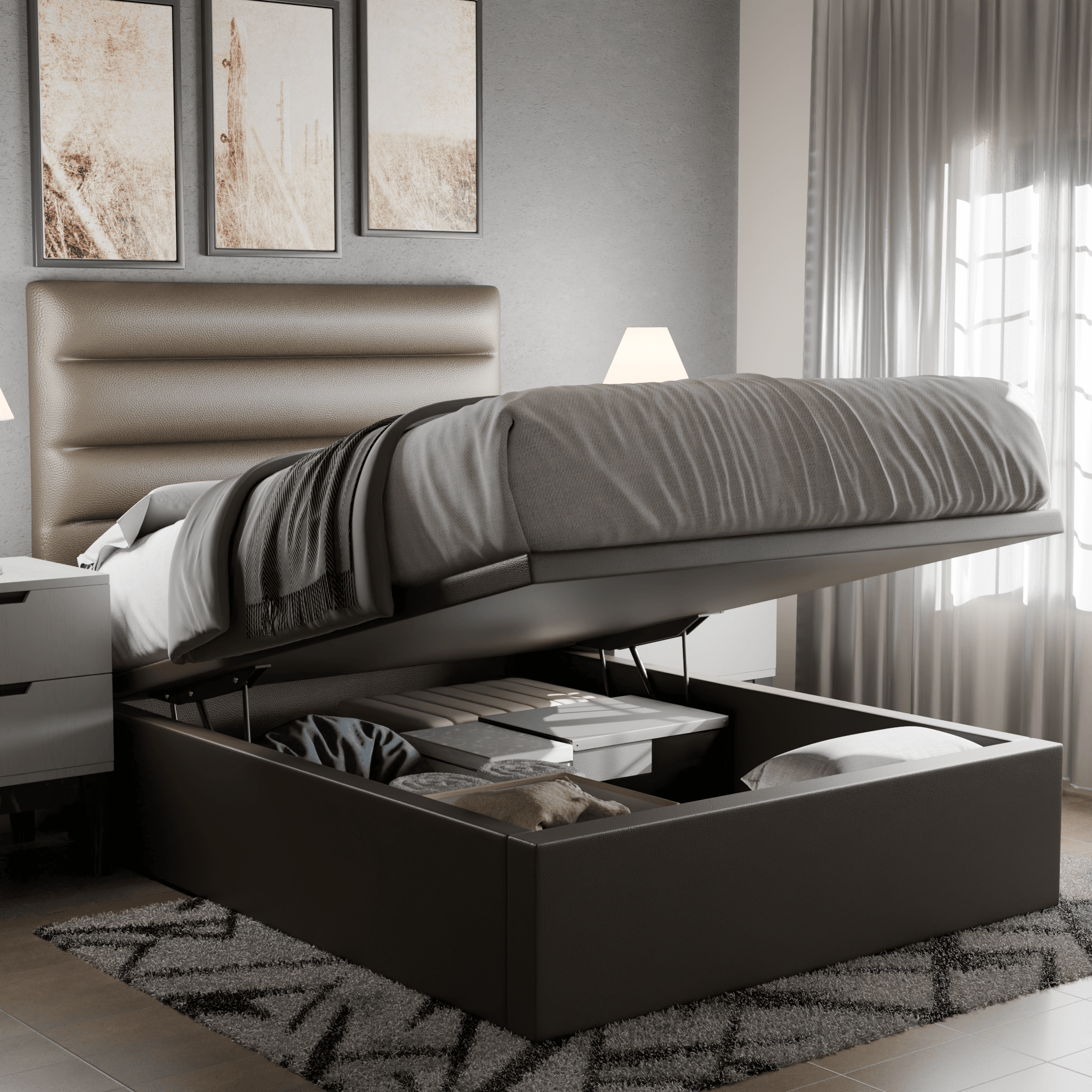 Keenan Faux Leather Upholstered Storage Bed Frame with Underbed Drawers - Perfect for Small Bedrooms, Guest Rooms & Studio Apartments