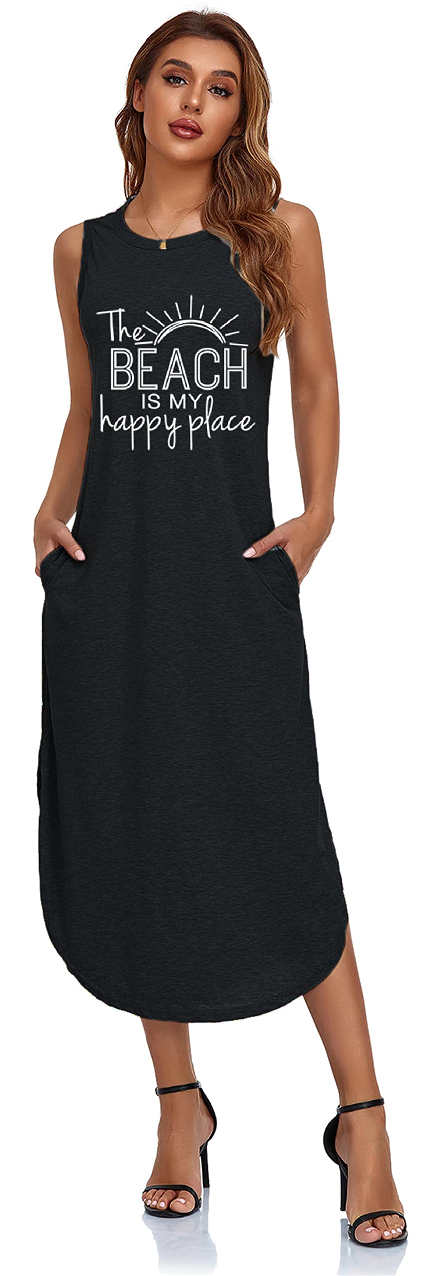 Women's Sleeveless Floral Print Long Sundress - Casual Beach Cover Up Dress with Pockets | Perfect for Summer Vacations, Pool Parties & Tropical Getaways