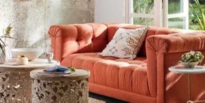 Handmade Designer Orange Sofa - Modern Luxury Living Room Furniture for Home Decor & Comfortable Seating