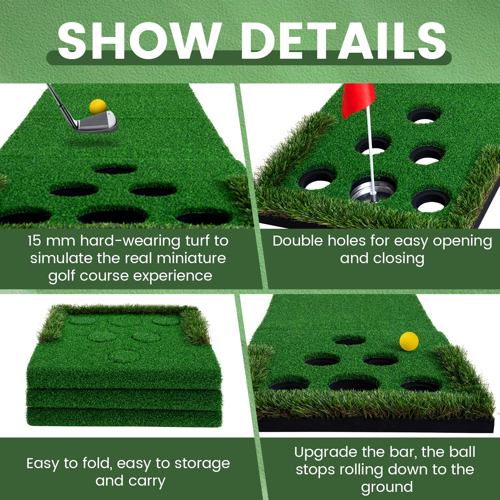 Premium Golf Pong Putting Green Set - Indoor & Outdoor Golf Game with 2 Putters, 2 Golf Balls, 2 Cups & Flags - Perfect Backyard Party, Practice Mat for Adults, Fathers & Golf Enthusiasts - Great for Family Gatherings, Birthday Parties & Golf Training