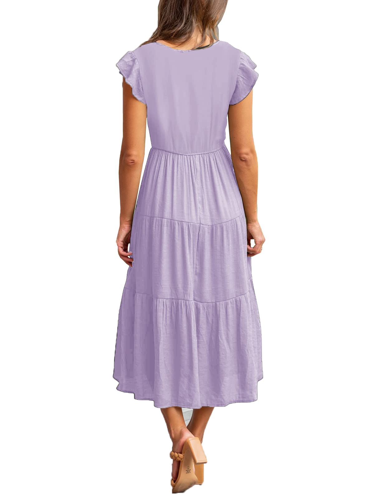 Women's Flutter Short Sleeve Smocked Tiered Nursing Dress - Breastfeeding Maternity Dress for Nursing Mothers | Perfect for Casual Outings, Baby Showers & Summer Wear