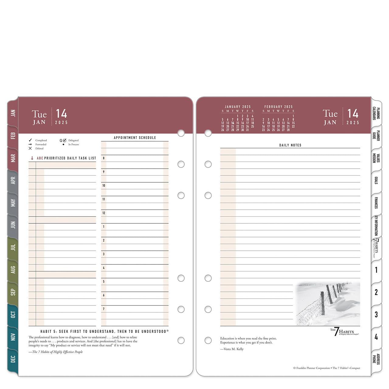 FranklinCovey 7 Habits Two Page Per Day Ring-Bound Planner - Compact Size (Jan 2025 - Dec 2025) | Daily Productivity Organizer for Work, School & Personal Goal Tracking