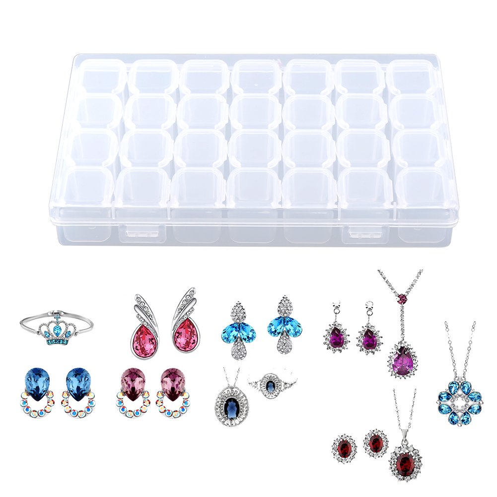 Fdit 28-Slot Transparent Plastic Storage Box - Organize Medicine Capsules, Vitamins, Tablets, Jewelry & Small Parts | Perfect for Home, Office, Travel & Craft Organization