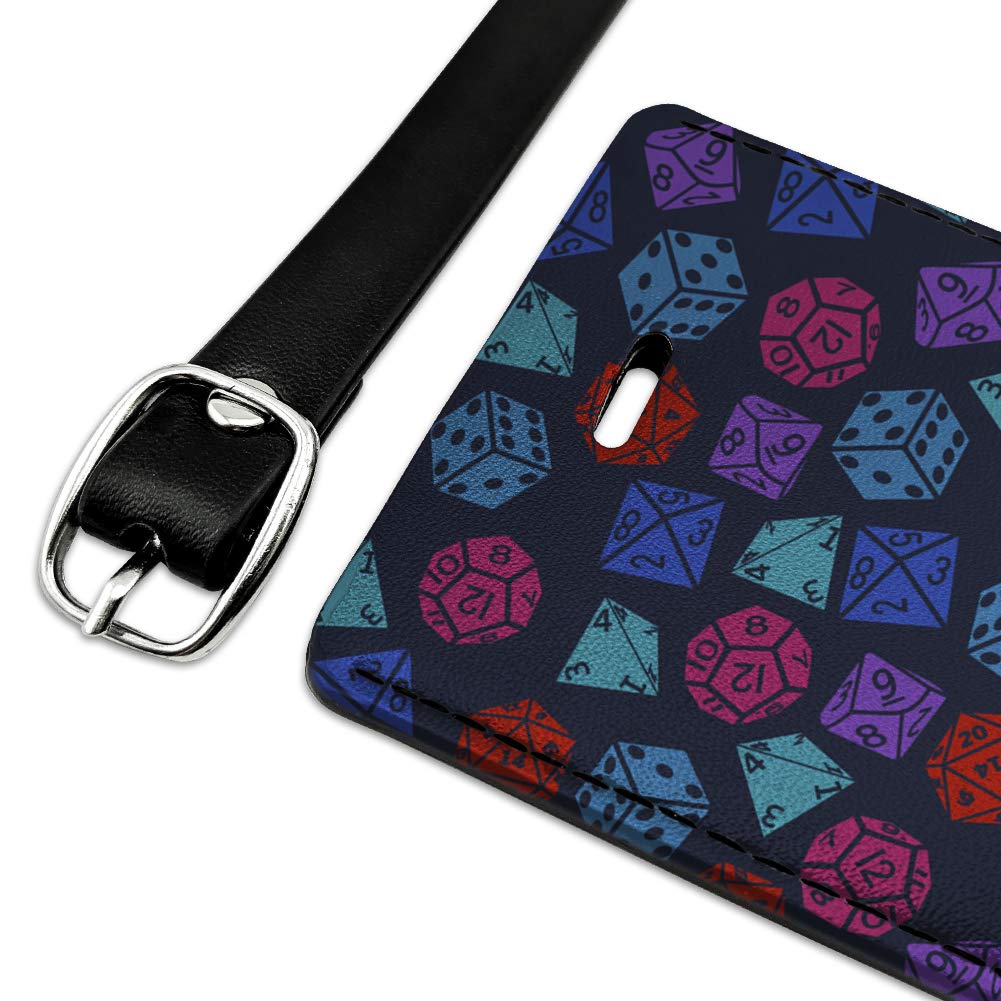 Dungeon Dice Pattern Dragon Leather Luggage Tag - Rectangle ID Card Holder for Travel Bags & Suitcases - Perfect for Gamers & Fantasy Lovers