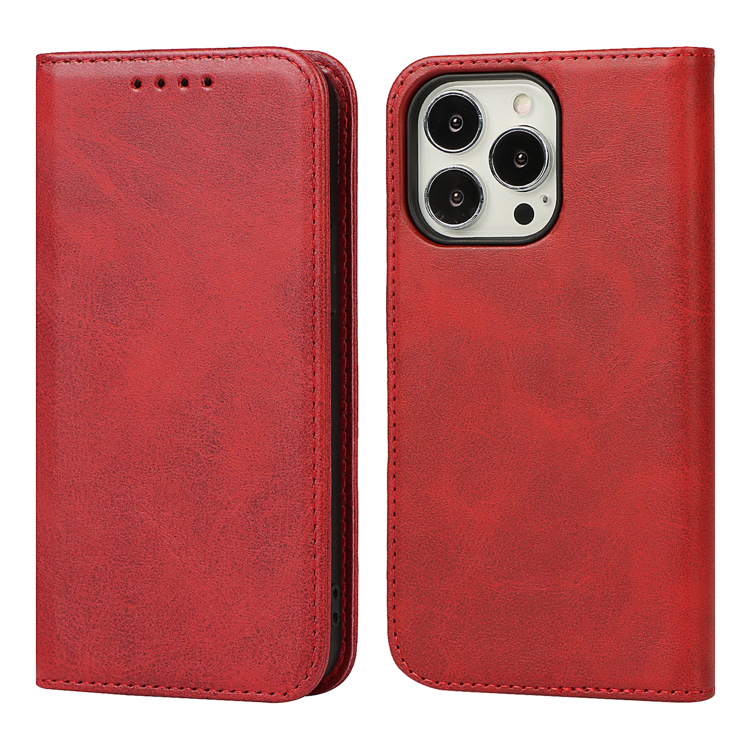 Havaya Wallet Case for iPhone 13 Pro Max/12 Pro Max - Slim Flip Cover with Card Holder & Kickstand (Red) - Perfect for Women's Everyday Use, Commuting & Travel