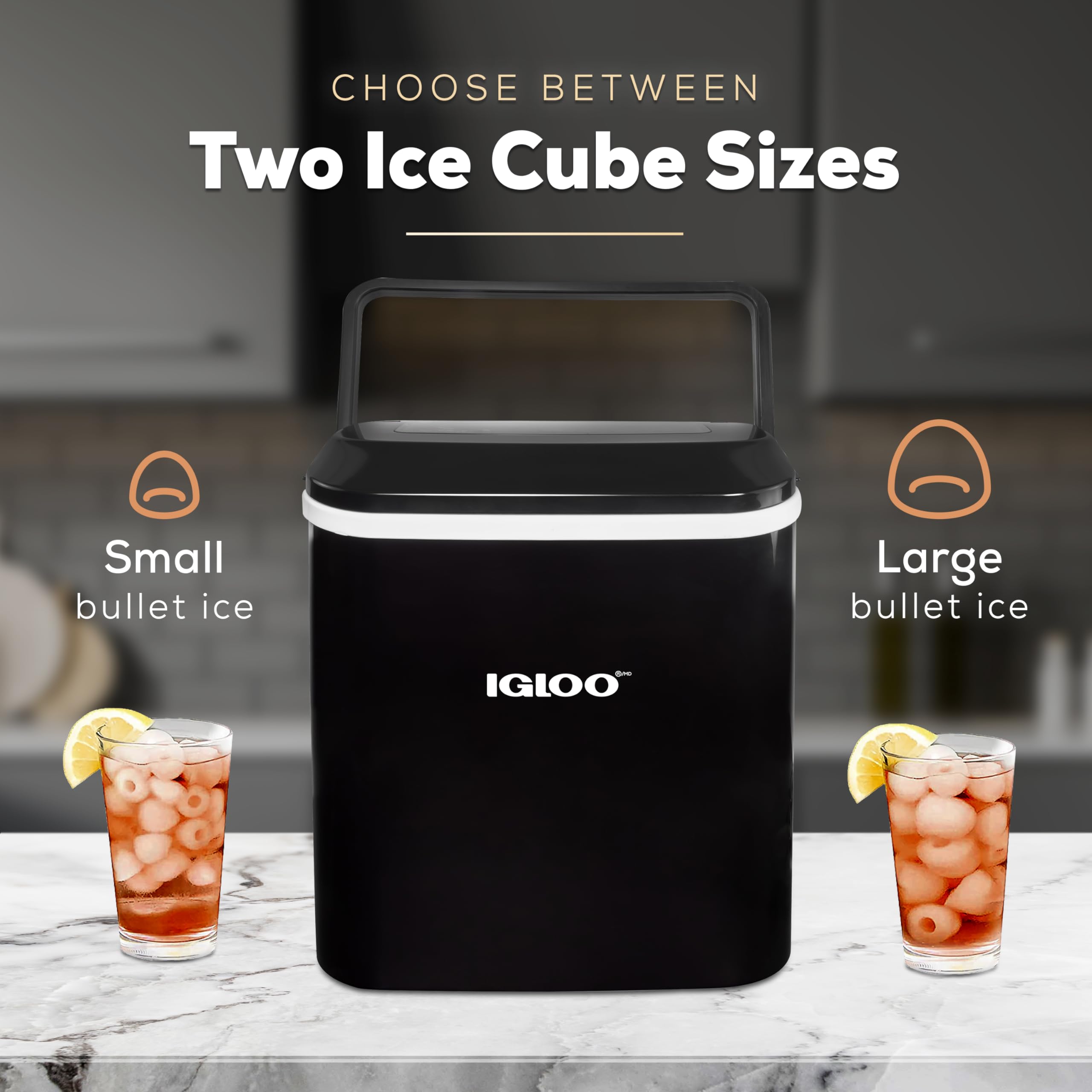 Premium Igloo Self-Cleaning Countertop Ice Maker Machine - 26 lbs./24H, Fast 6-8 Minute Ice Production, Portable with Handle & Includes Ice Scoop/Basket - Perfect for Home, Office, Parties & Outdoor Activities
