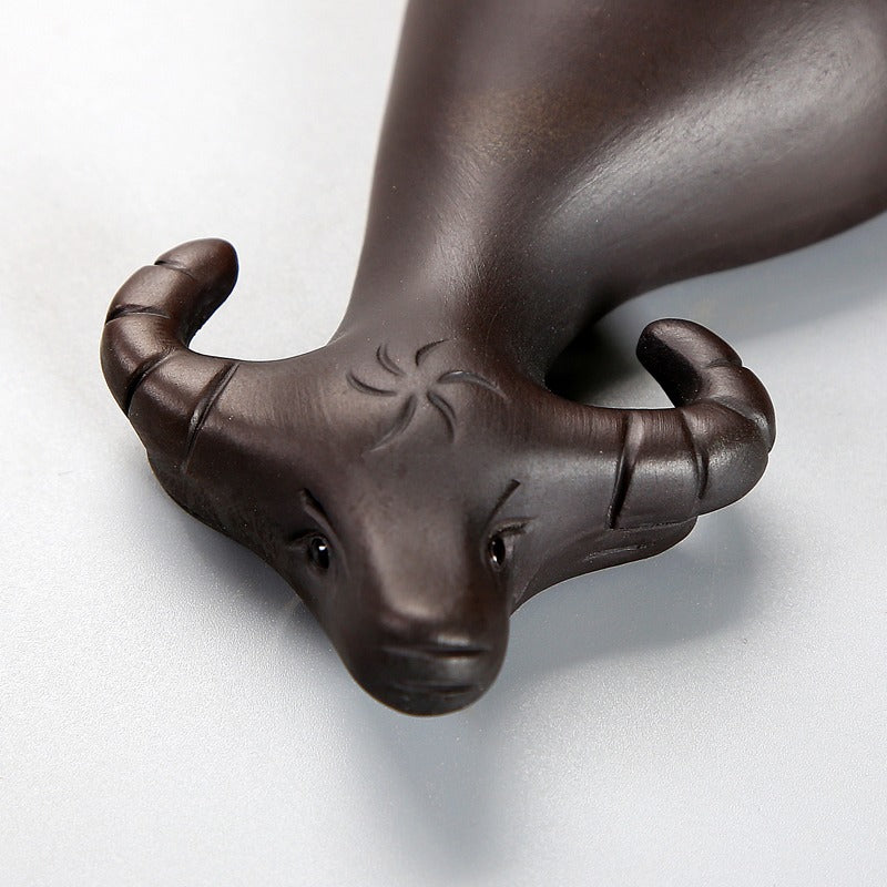 Yixing Clay Cow and Boy Tea Pet - Handmade Ceramic Tea Companion for Gongfu Tea Ceremony, Perfect Gift for Tea Lovers - Enhance Your Tea Brewing Experience with This Charming Decoration